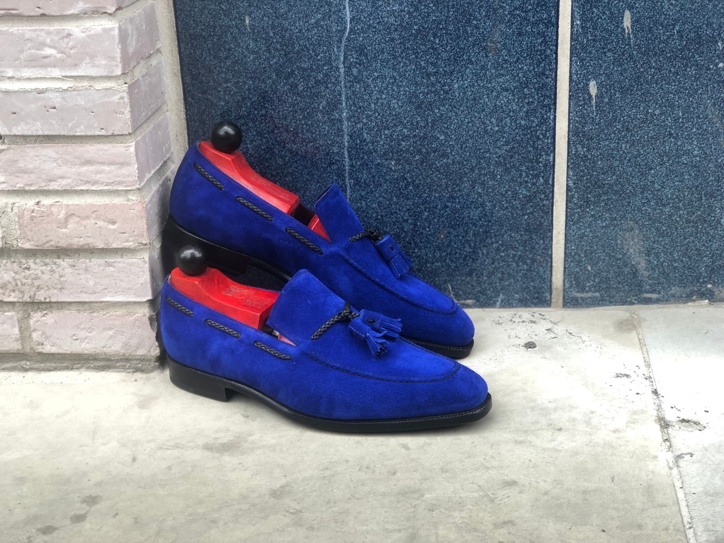 Eskapa - MTO - Vivid Blue Suede - LPB Last - Single Leather Sole-Made To Order Tassel Loafer-J.FitzPatrick Footwear