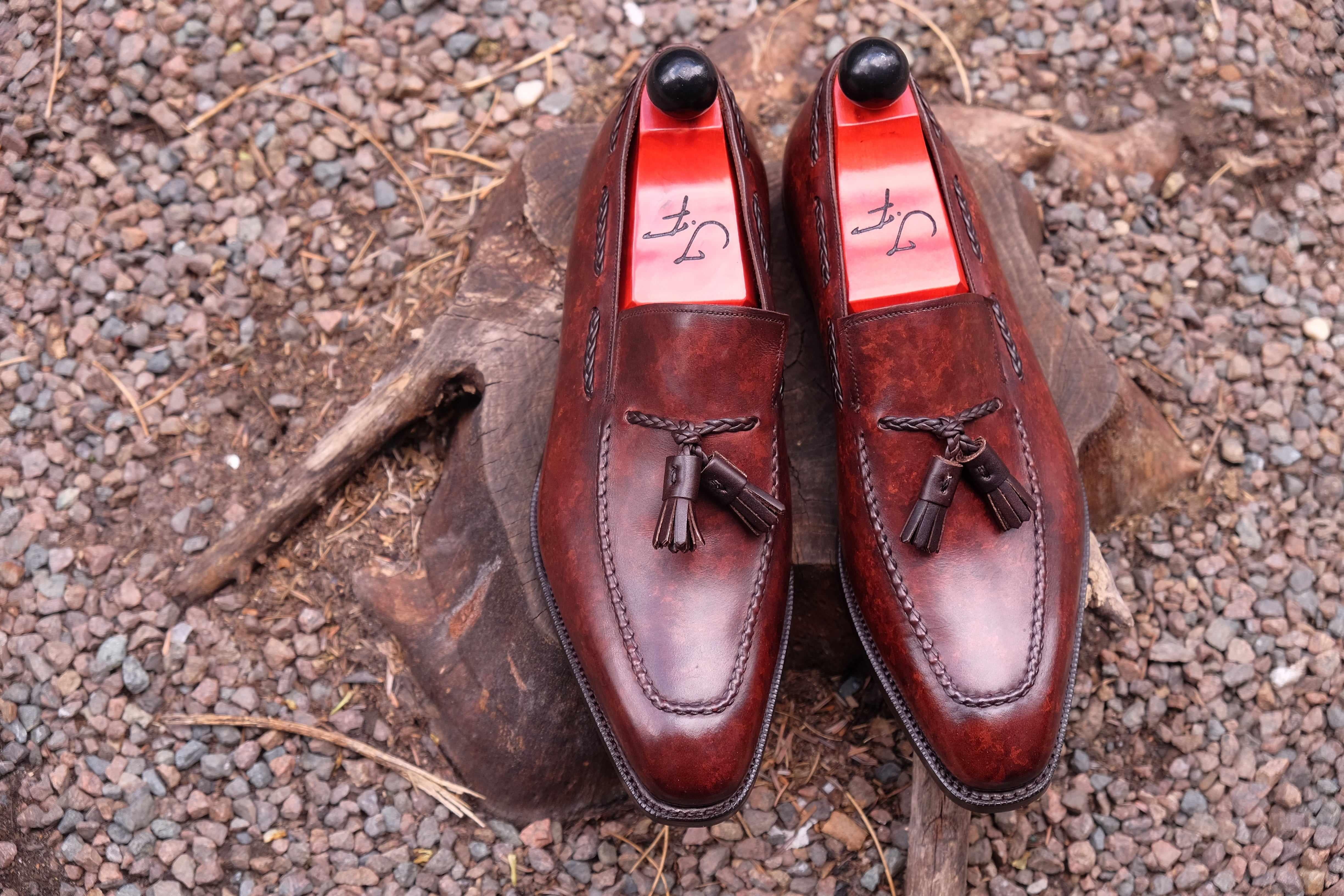 Eskapa - Walnut Marble Patina-Tassel Loafers-J.FitzPatrick Footwear
