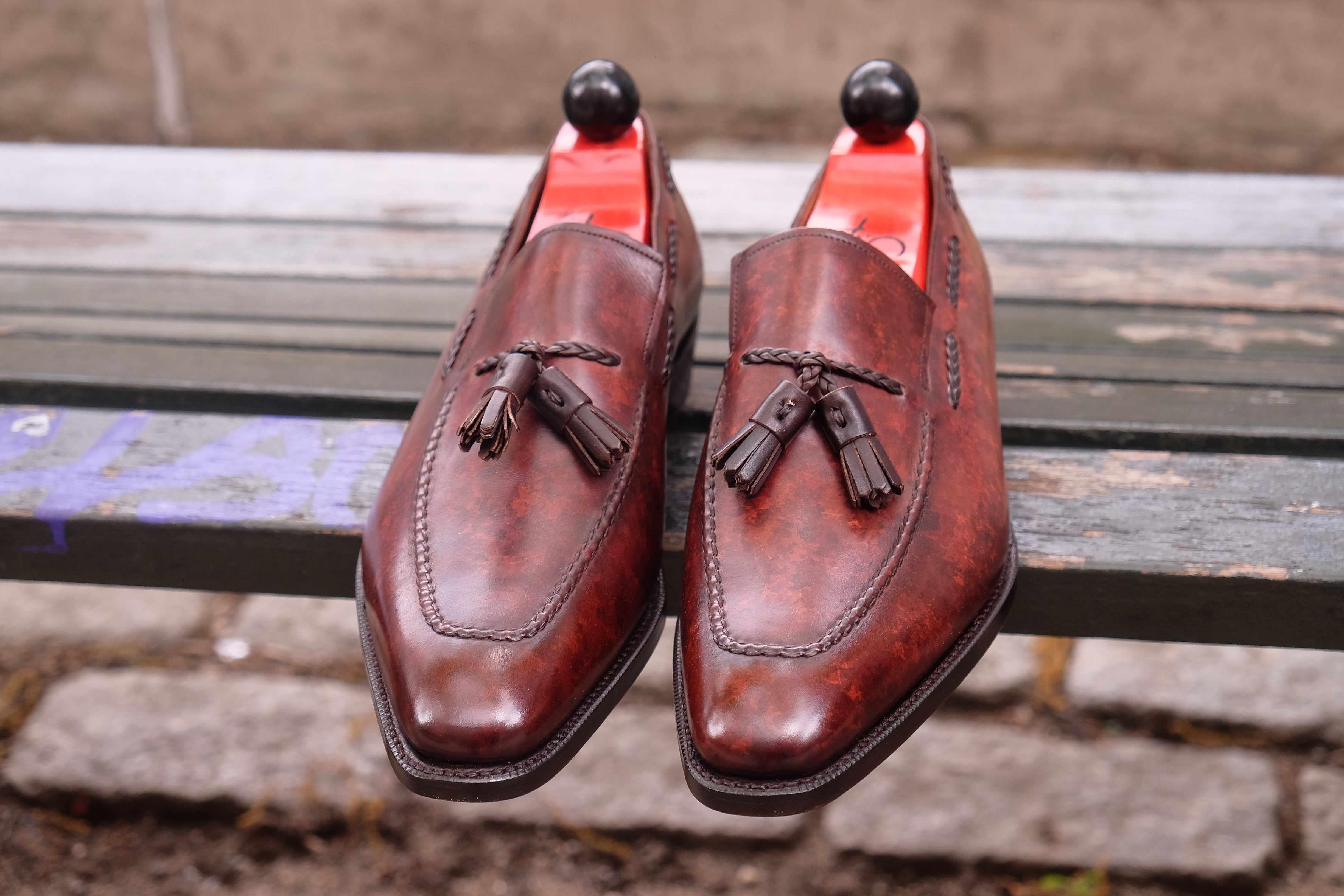 Eskapa - Walnut Marble Patina-Tassel Loafers-J.FitzPatrick Footwear