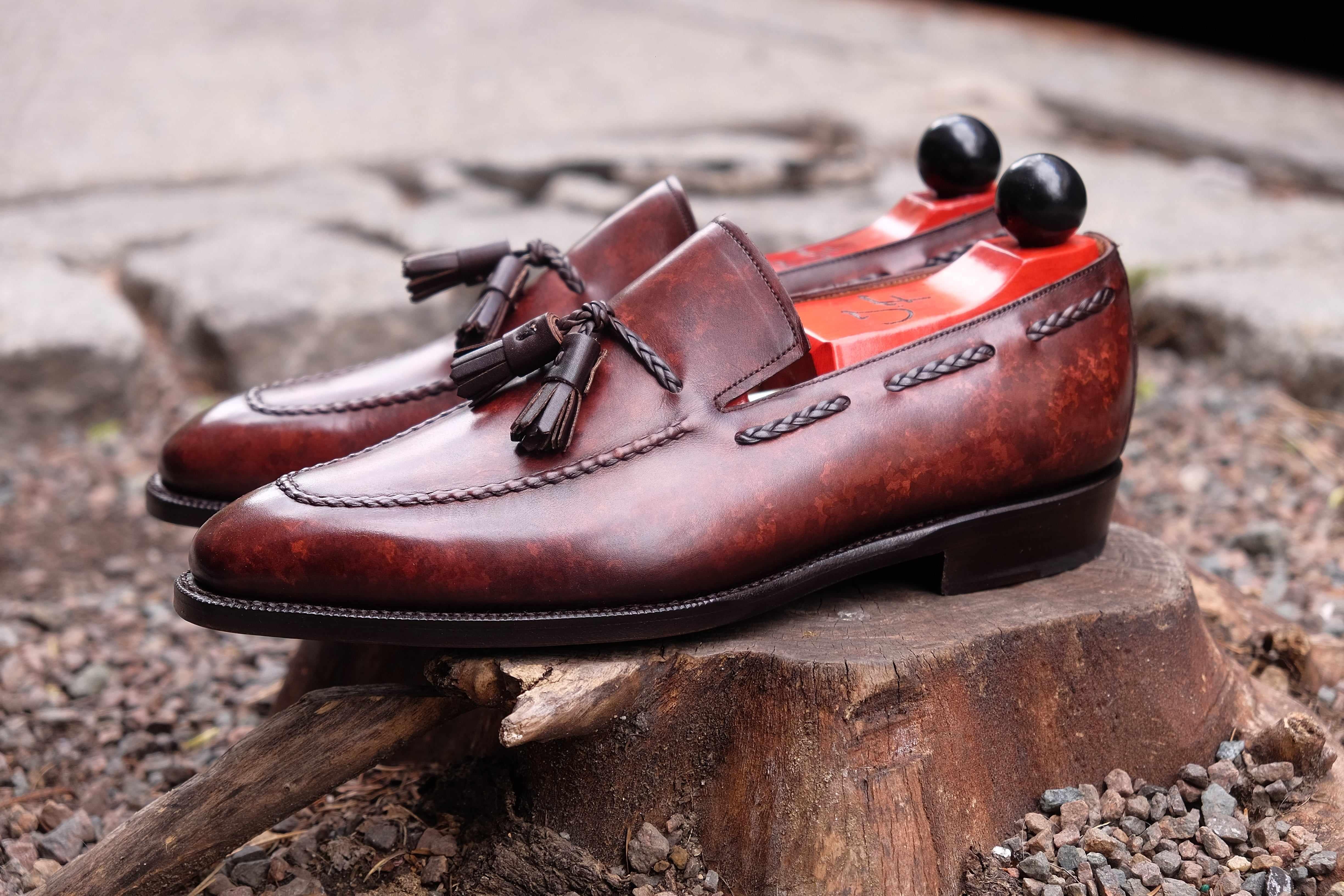 Eskapa - Walnut Marble Patina-Tassel Loafers-J.FitzPatrick Footwear