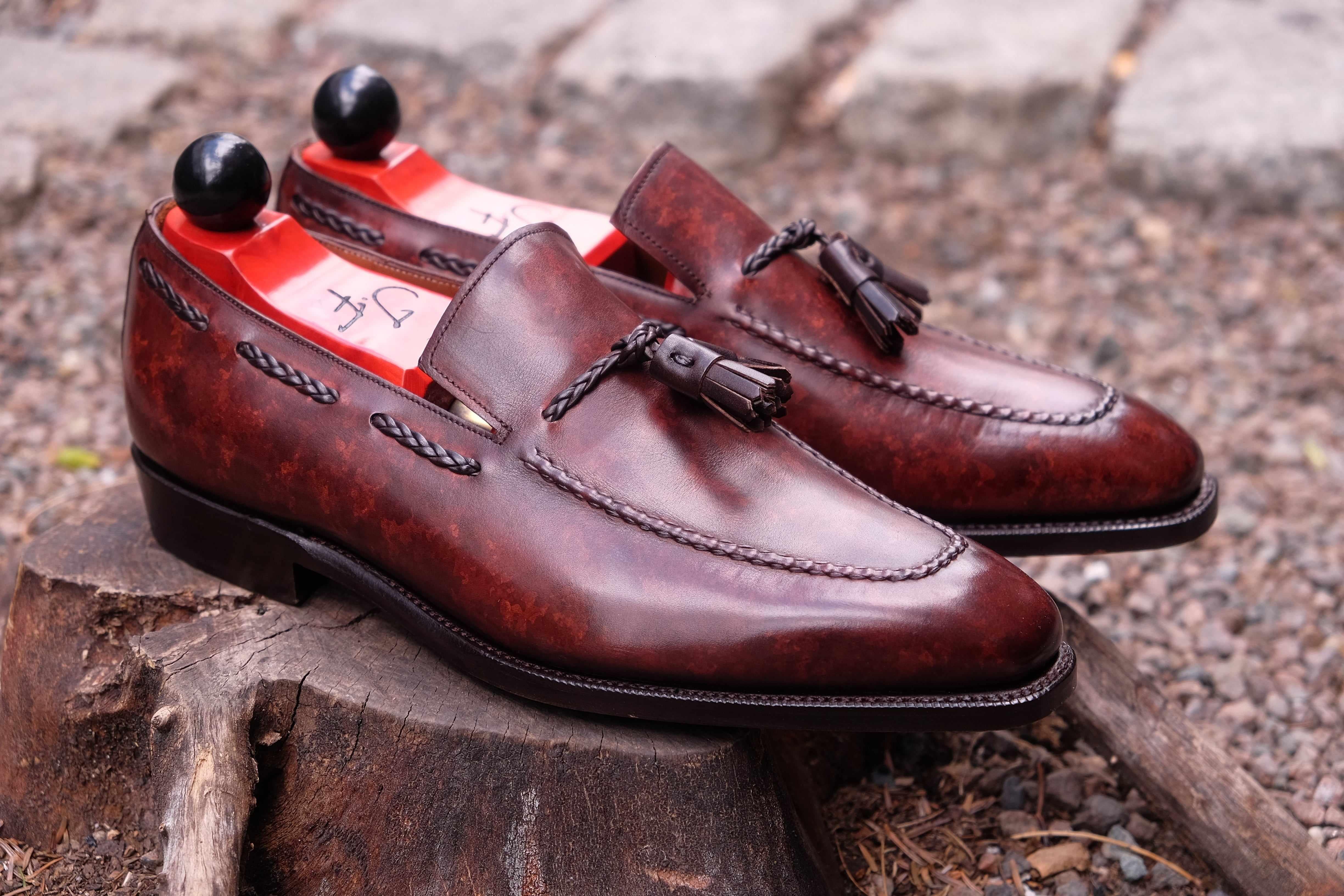 Eskapa - Walnut Marble Patina-Tassel Loafers-J.FitzPatrick Footwear