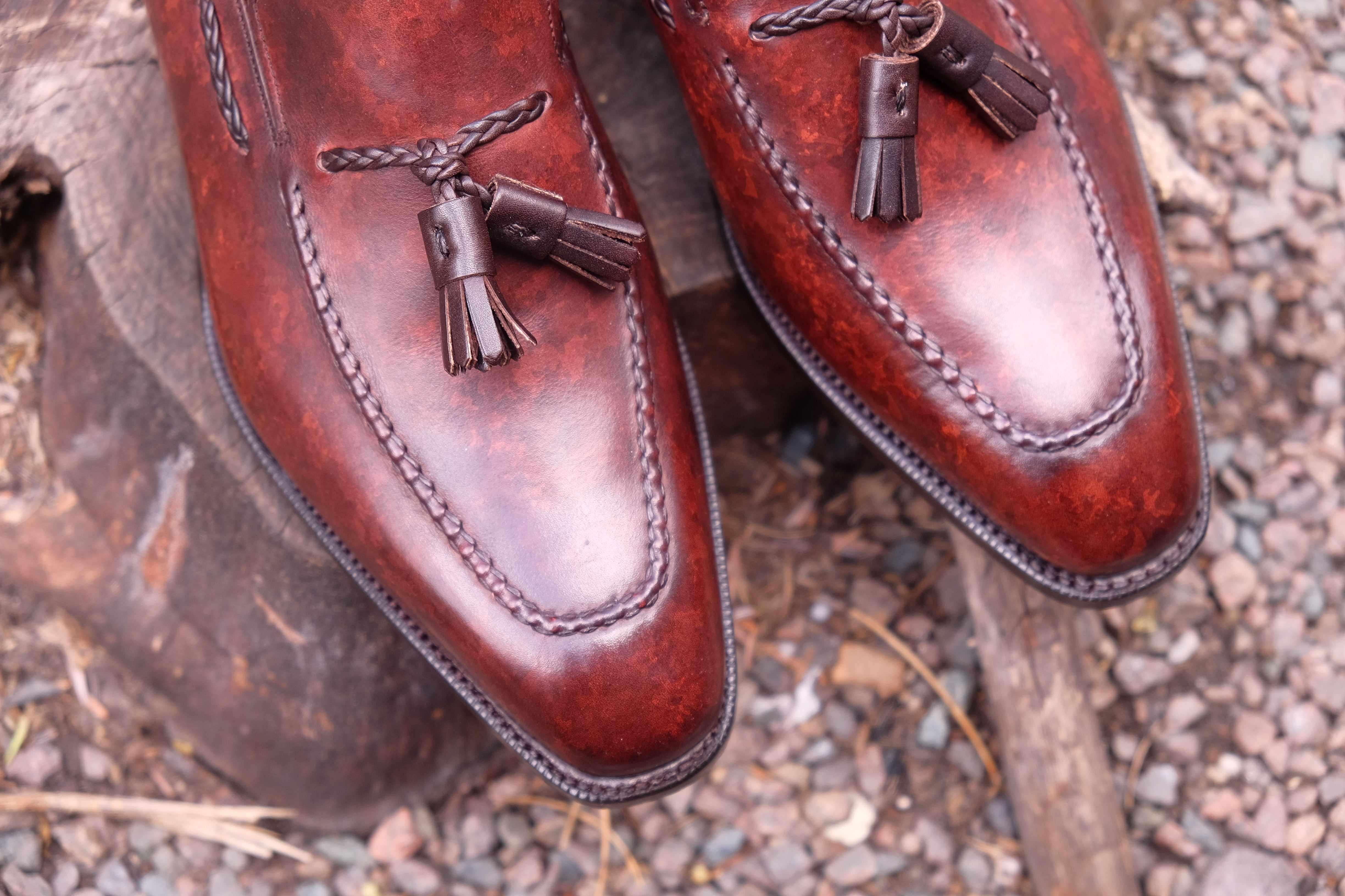 Eskapa - Walnut Marble Patina-Tassel Loafers-J.FitzPatrick Footwear