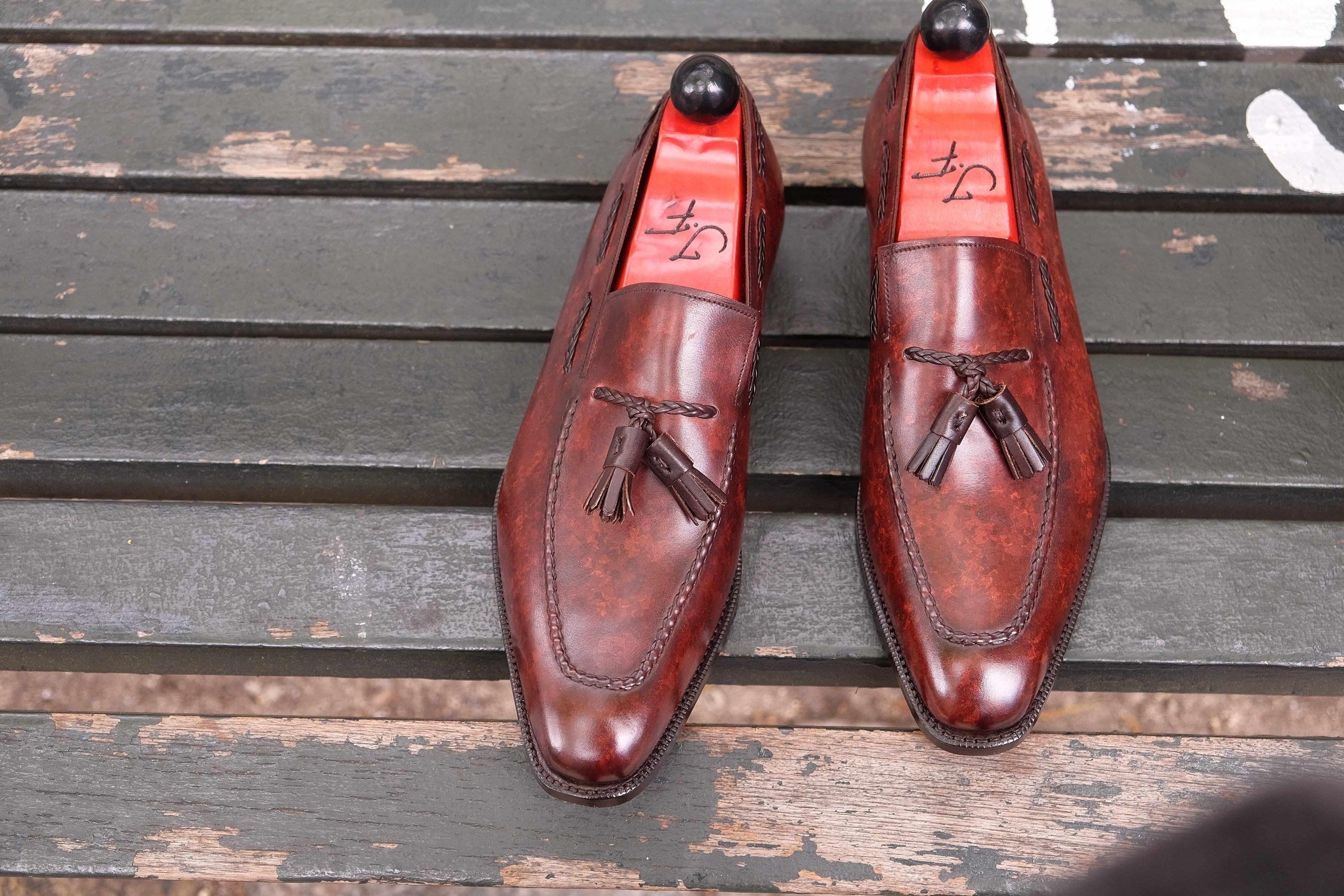 Eskapa - Walnut Marble Patina-Tassel Loafers-J.FitzPatrick Footwear