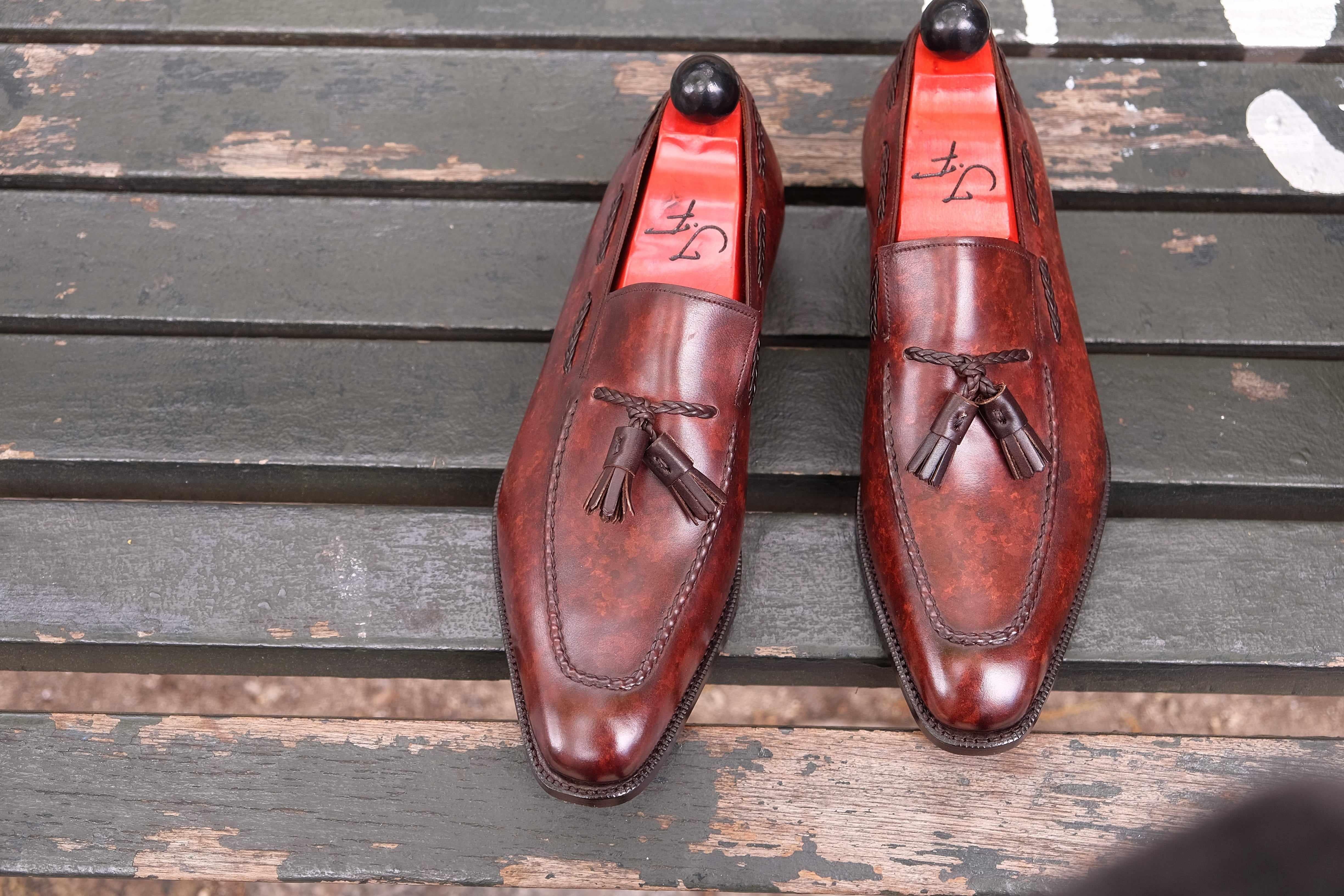 Eskapa - Walnut Marble Patina-Tassel Loafers-J.FitzPatrick Footwear