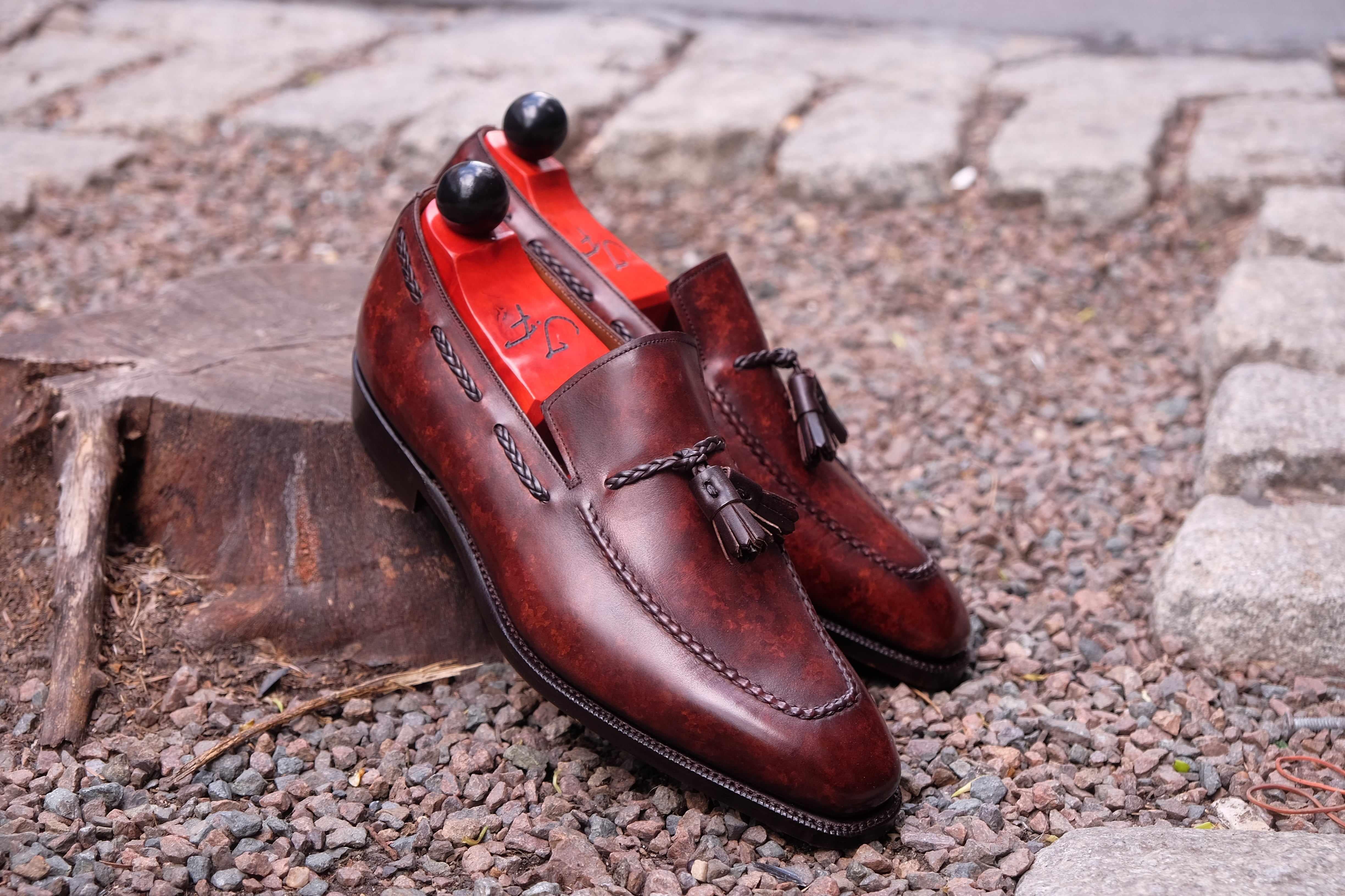 Eskapa - Walnut Marble Patina-Tassel Loafers-J.FitzPatrick Footwear