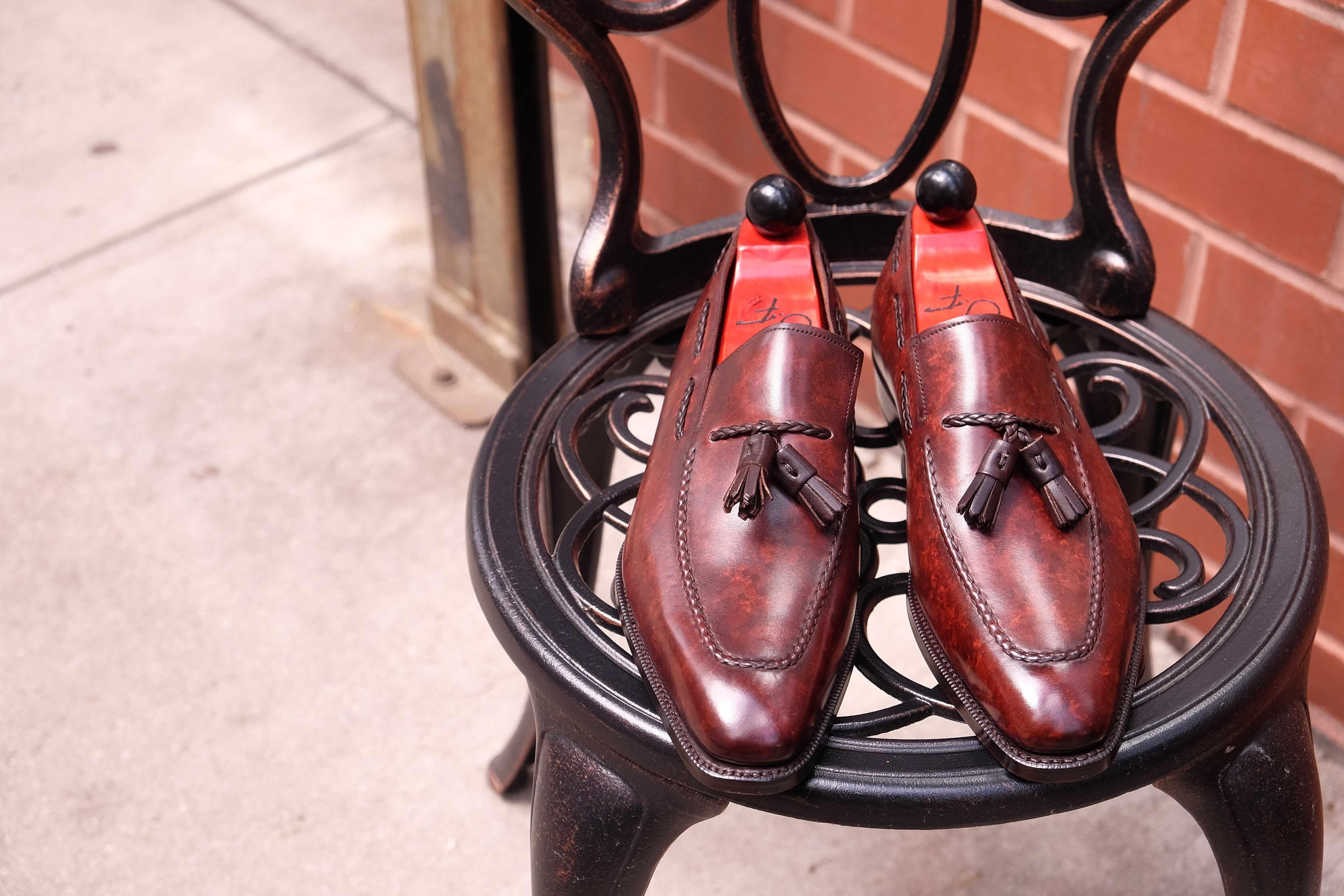 Eskapa - Walnut Marble Patina-Tassel Loafers-J.FitzPatrick Footwear