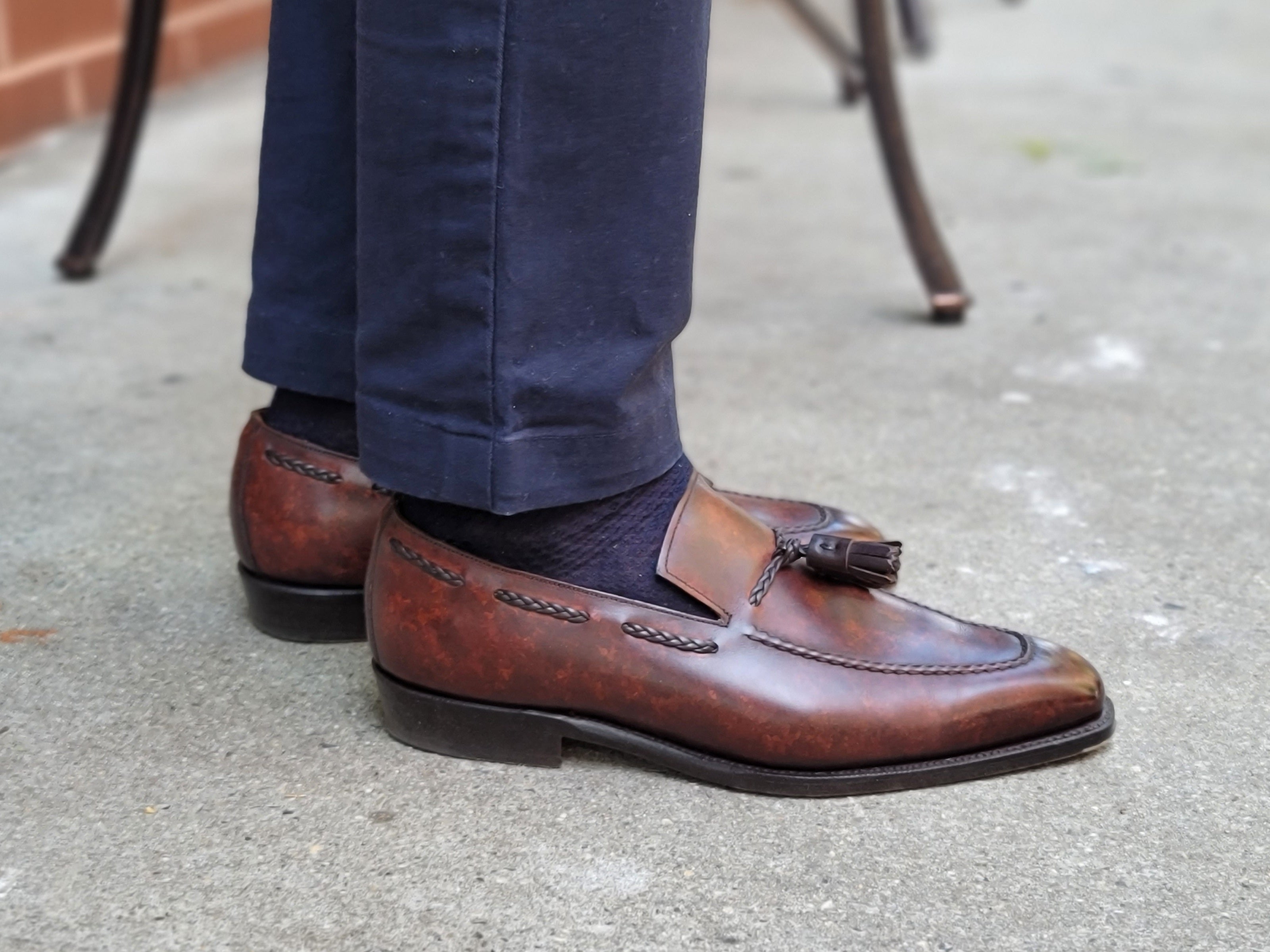 Eskapa - Walnut Marble Patina-Tassel Loafers-J.FitzPatrick Footwear