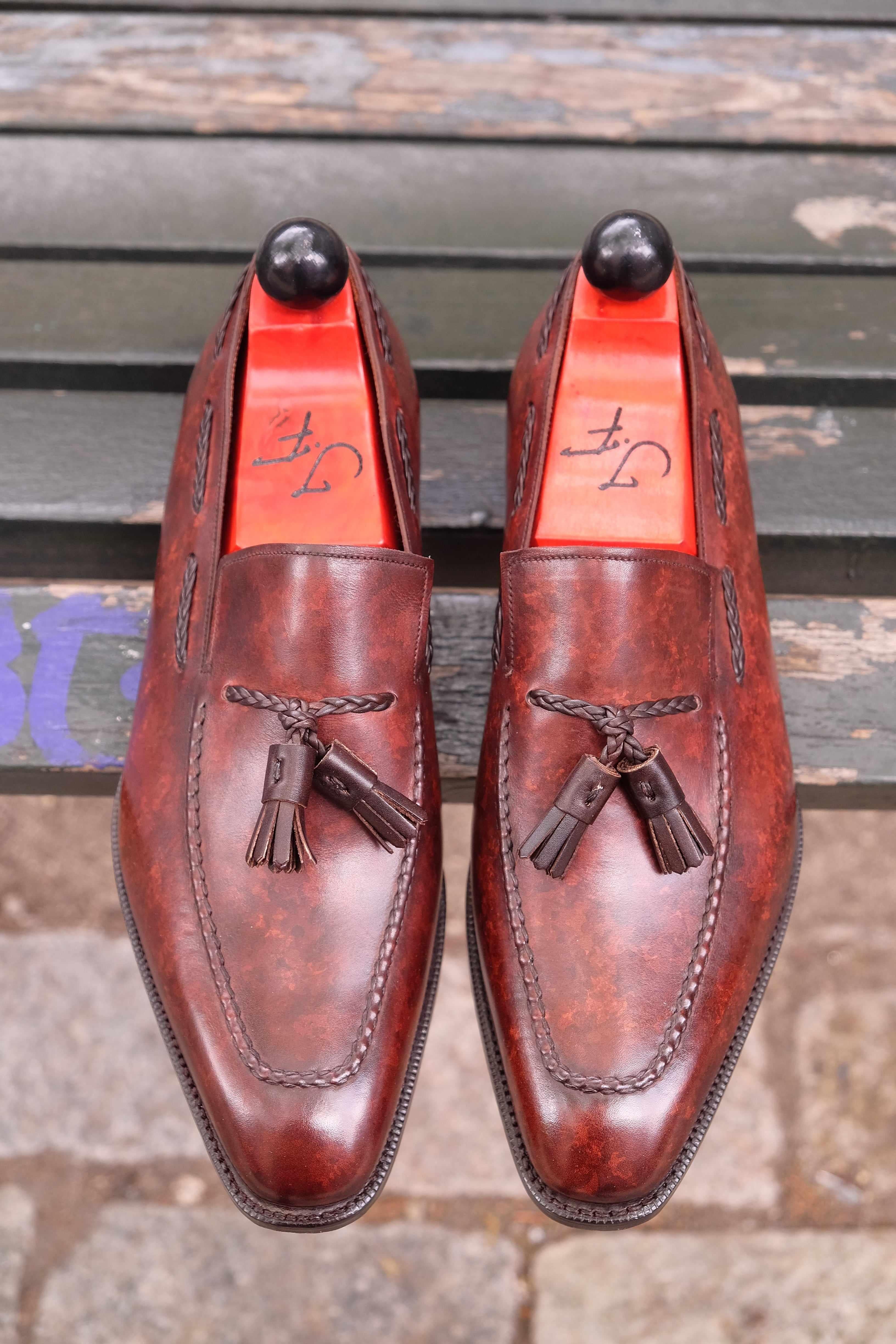 Eskapa - Walnut Marble Patina-Tassel Loafers-J.FitzPatrick Footwear