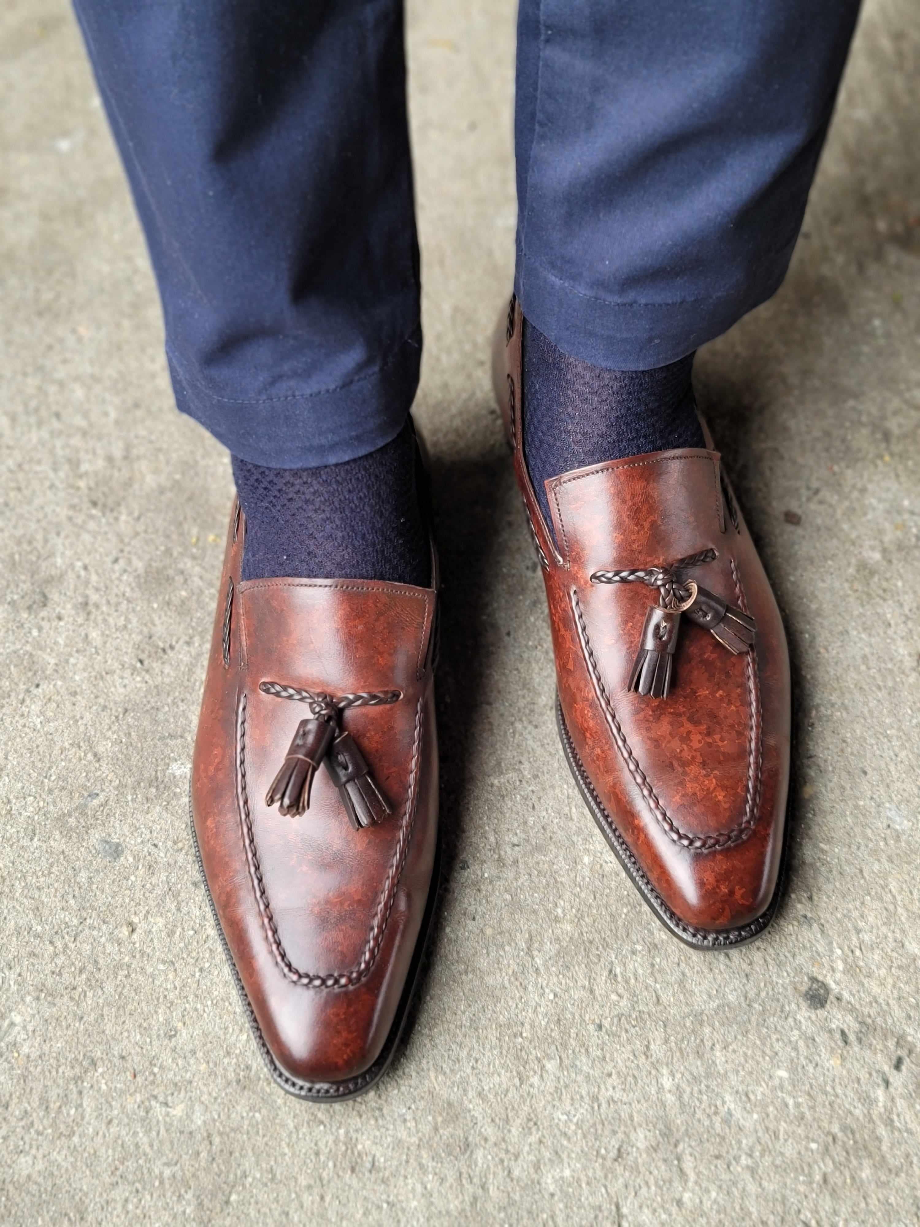 Eskapa - Walnut Marble Patina-Tassel Loafers-J.FitzPatrick Footwear