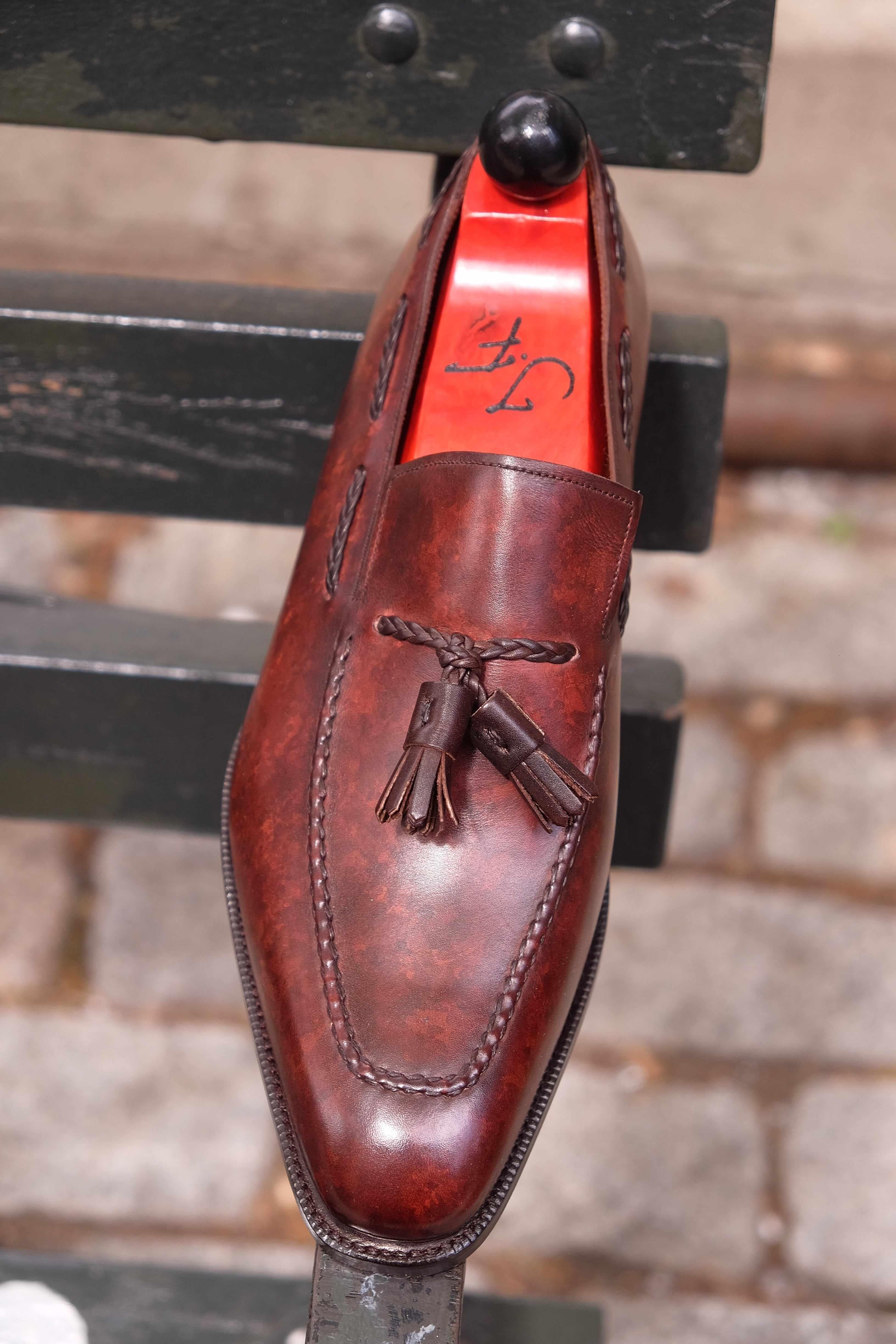 Eskapa - Walnut Marble Patina-Tassel Loafers-J.FitzPatrick Footwear