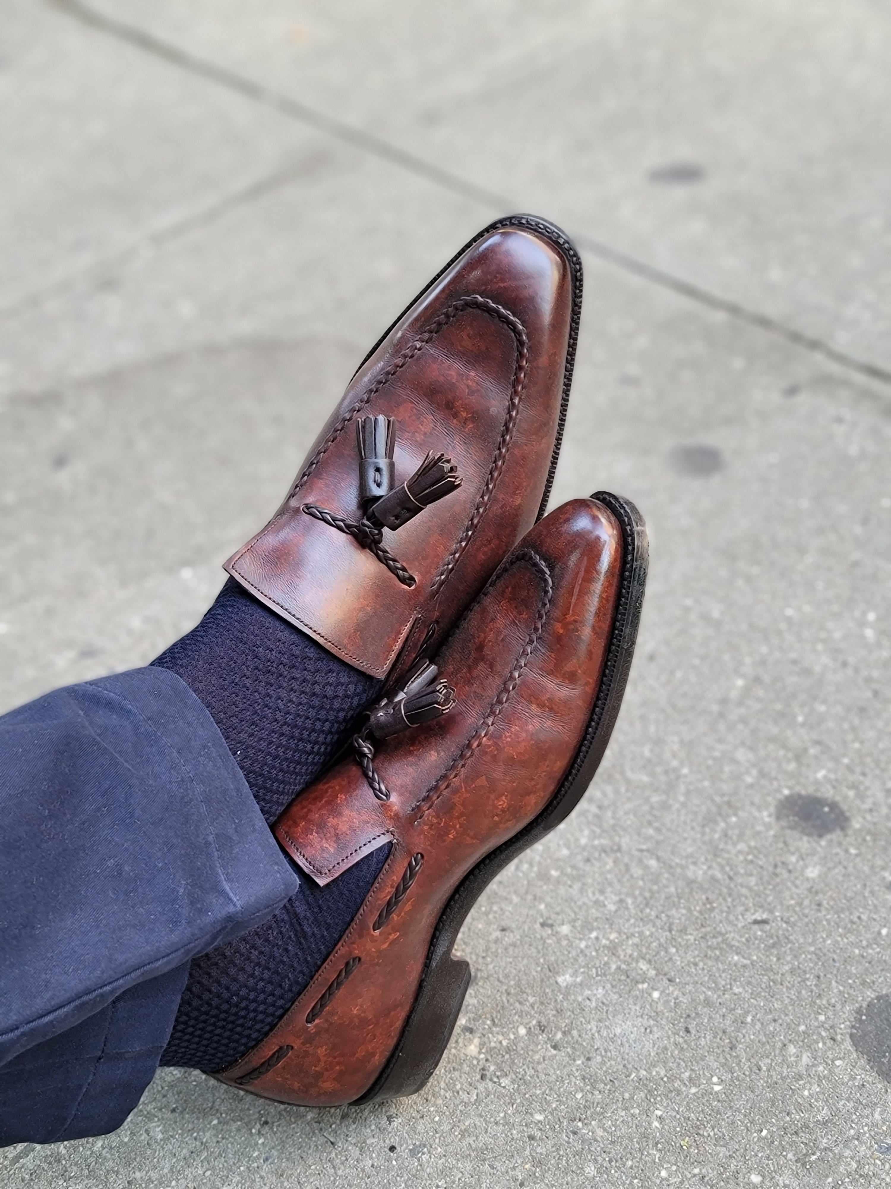 Eskapa - Walnut Marble Patina-Tassel Loafers-J.FitzPatrick Footwear