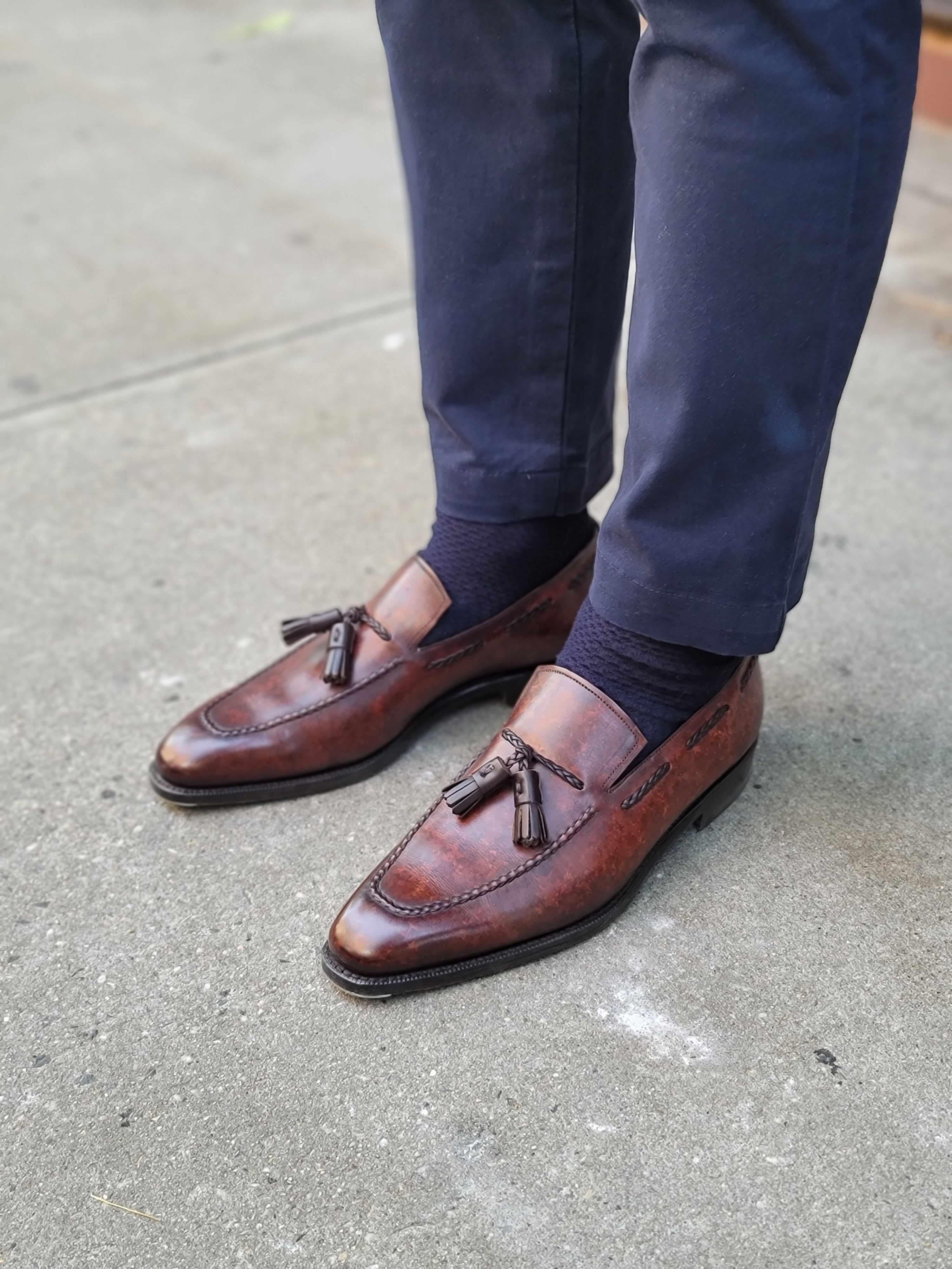 Eskapa - Walnut Marble Patina-Tassel Loafers-J.FitzPatrick Footwear