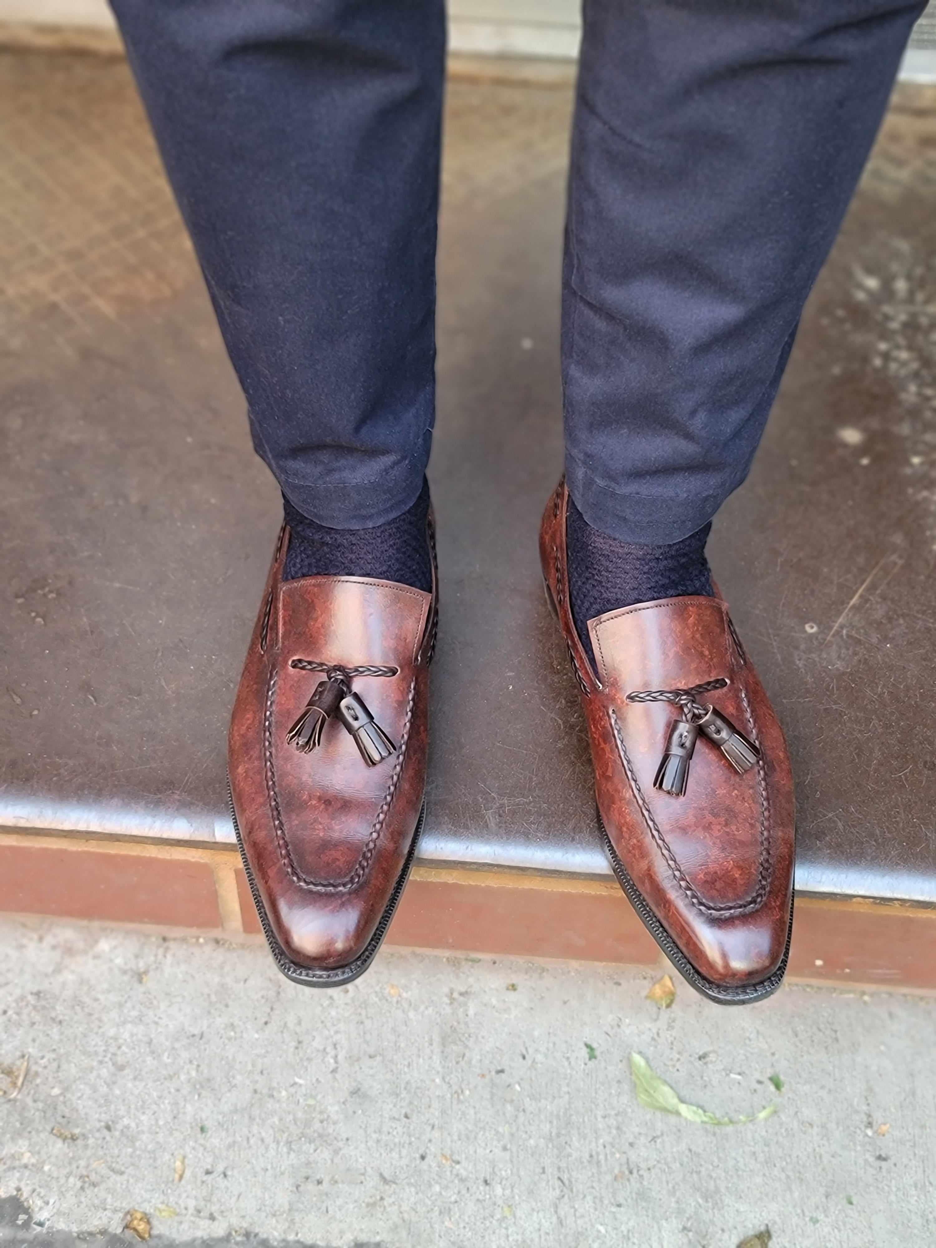 Eskapa - Walnut Marble Patina-Tassel Loafers-J.FitzPatrick Footwear