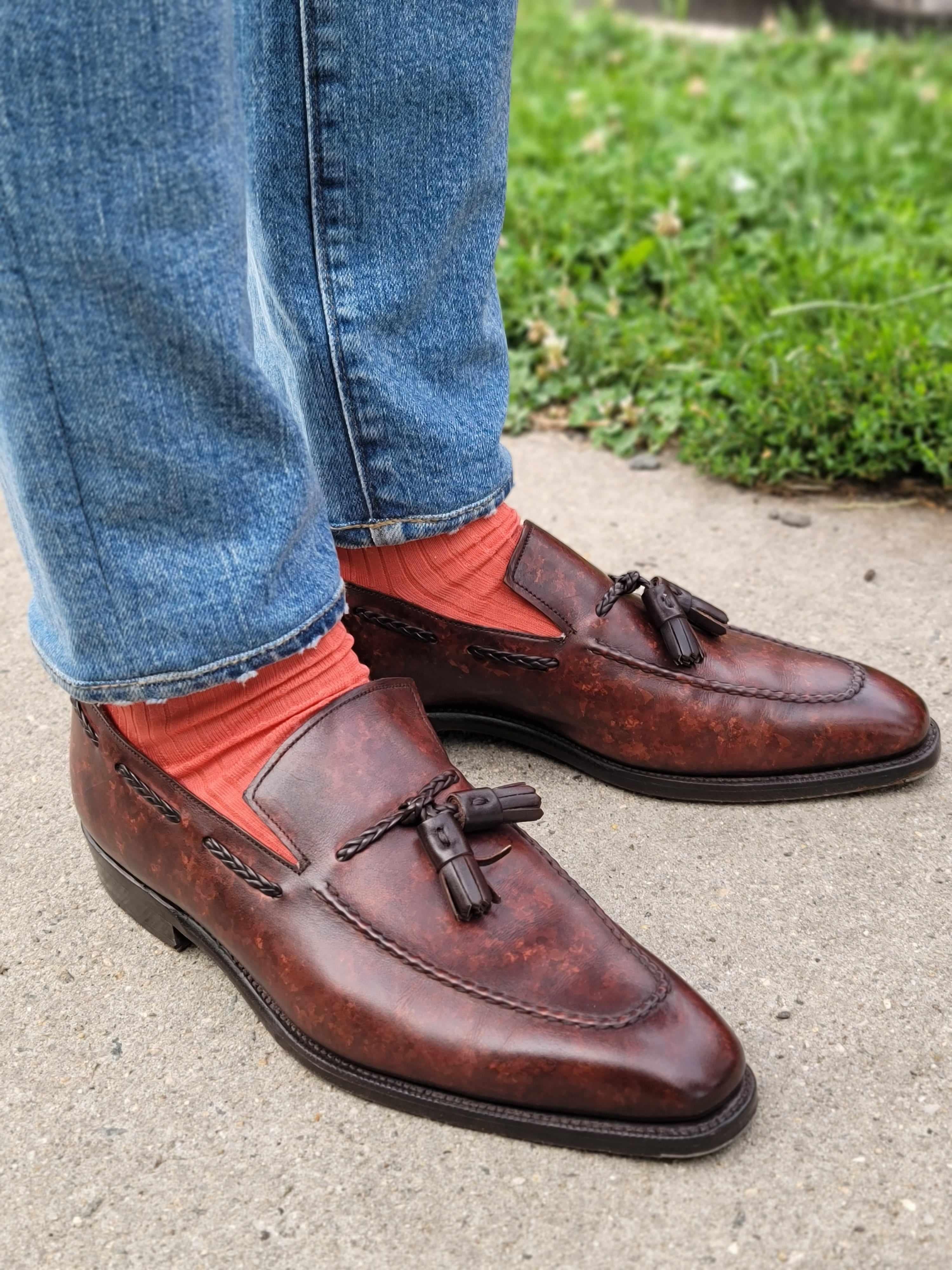 Eskapa - Walnut Marble Patina-Tassel Loafers-J.FitzPatrick Footwear