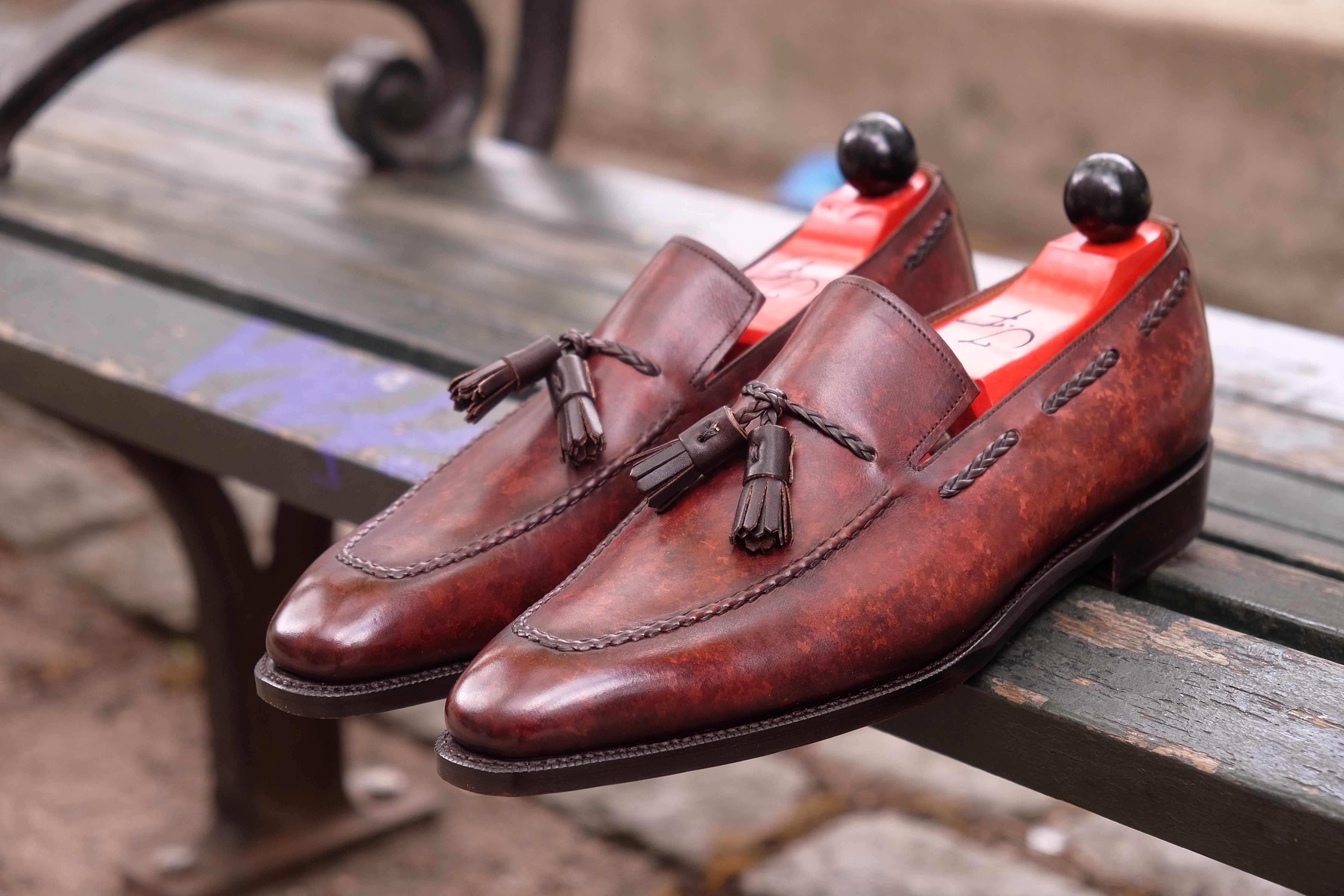 Eskapa - Walnut Marble Patina-Tassel Loafers-J.FitzPatrick Footwear