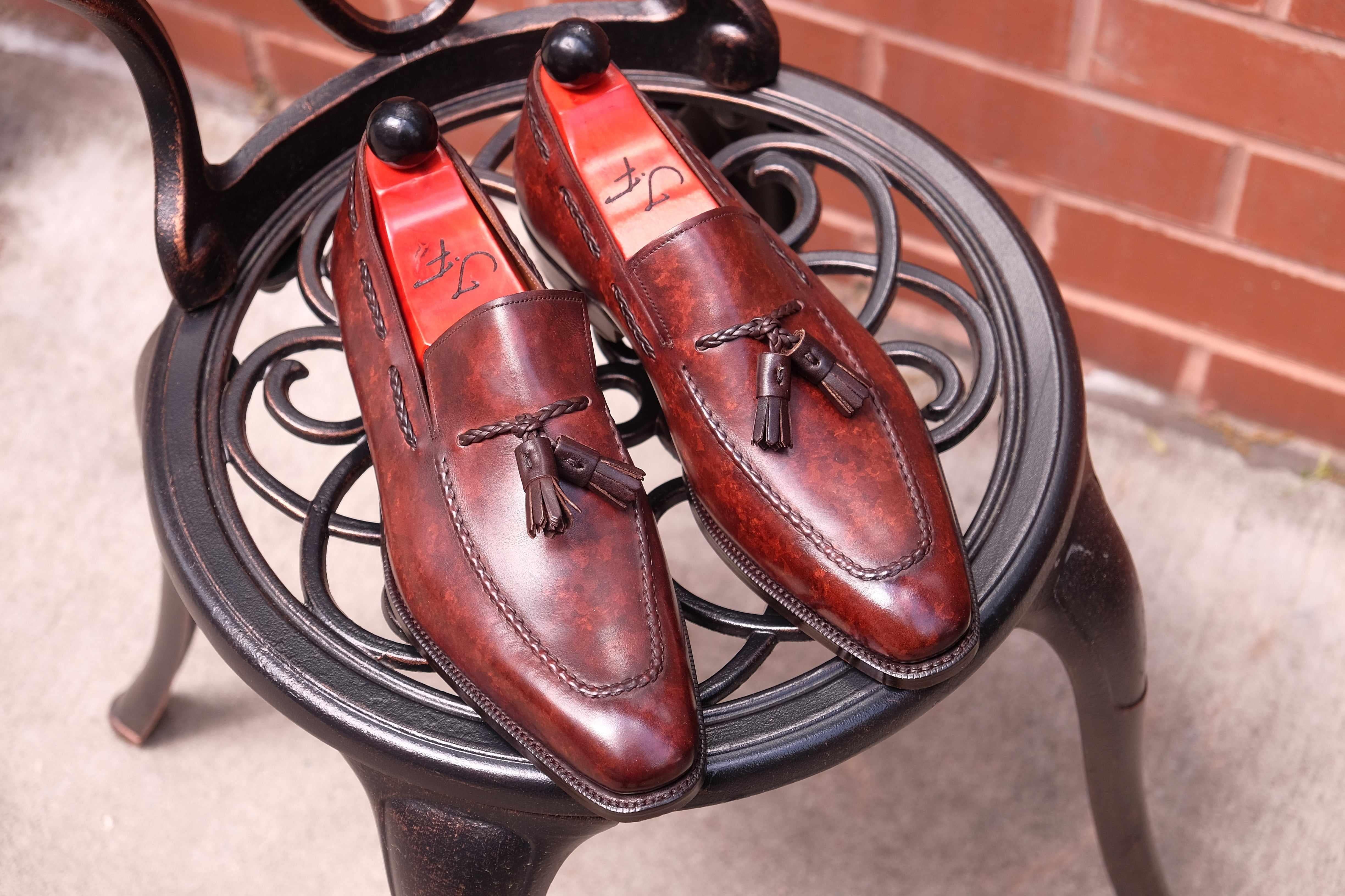 Eskapa - Walnut Marble Patina-Tassel Loafers-J.FitzPatrick Footwear
