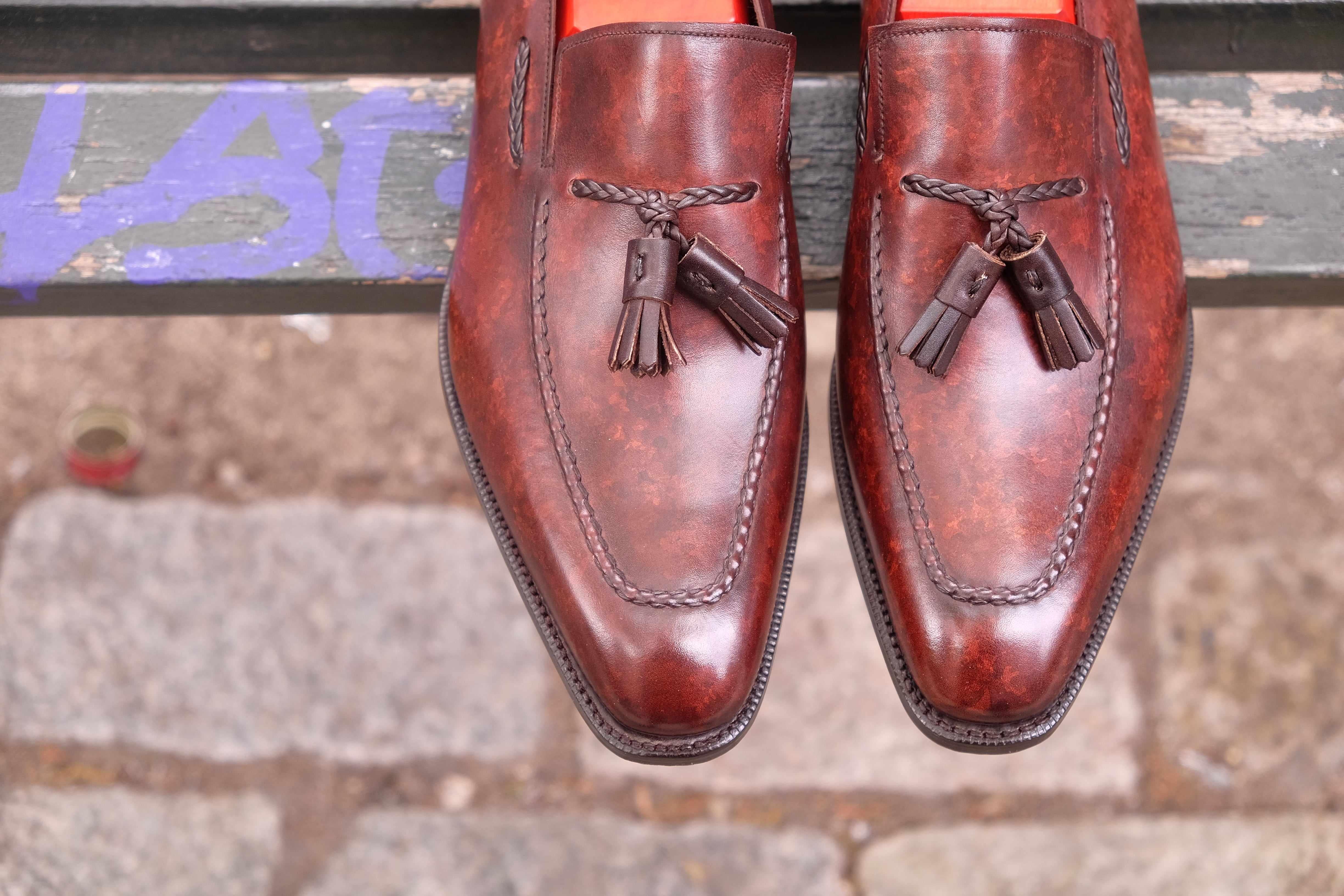 Eskapa - Walnut Marble Patina-Tassel Loafers-J.FitzPatrick Footwear