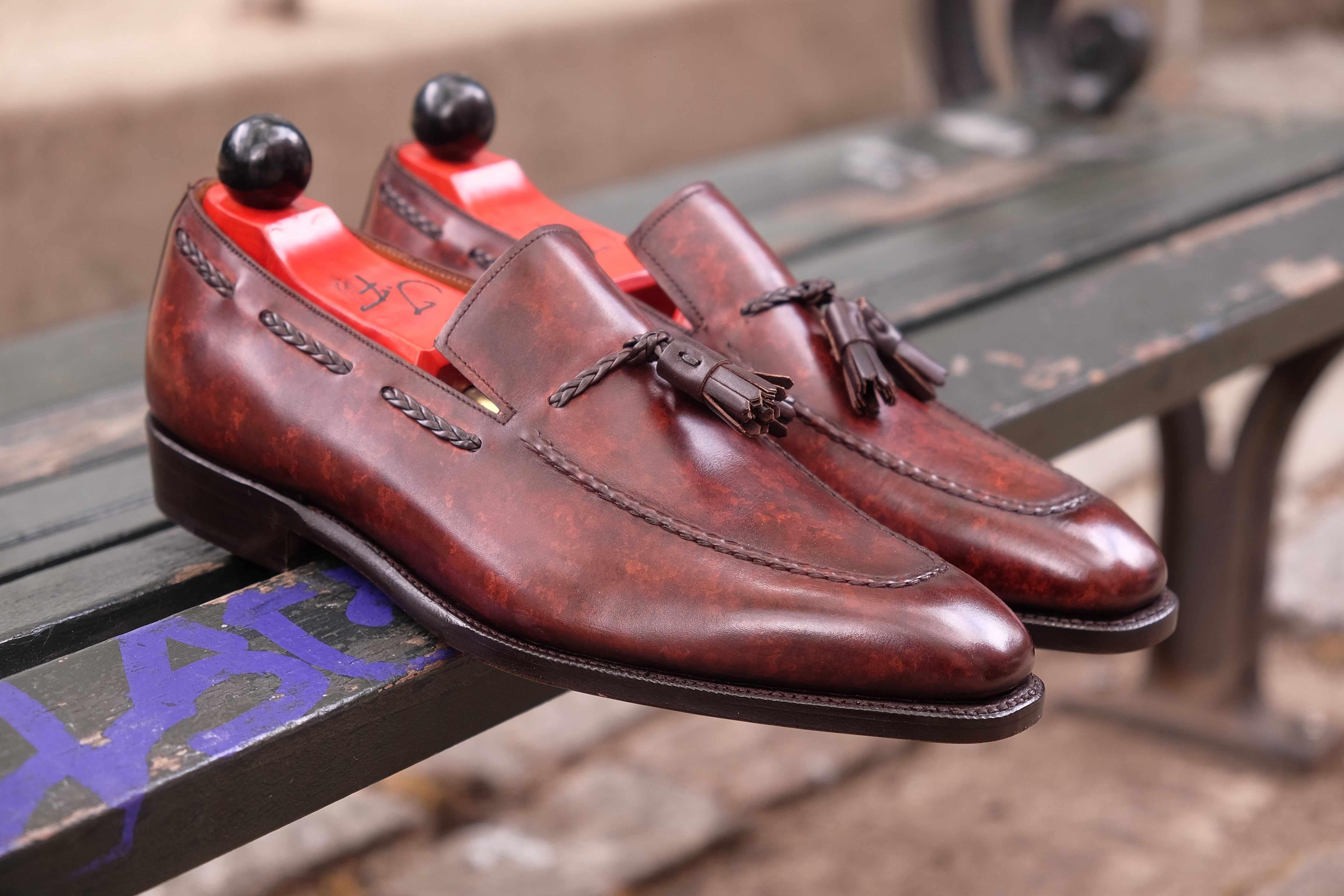 Eskapa - Walnut Marble Patina-Tassel Loafers-J.FitzPatrick Footwear