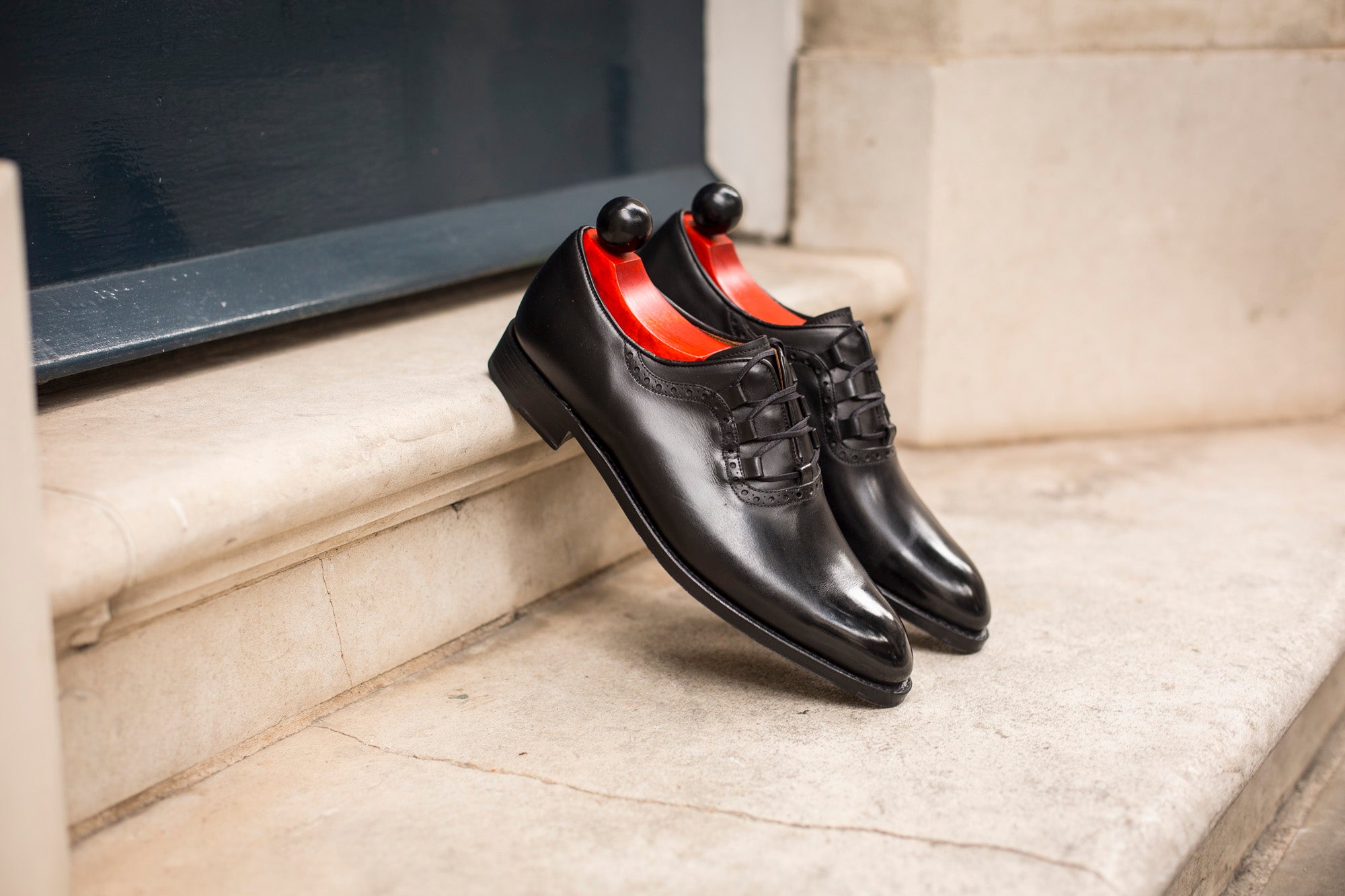 Everett - MTO - Black Calf - SEA Last - Double Leather Sole-Made To Order Plain Toe Ghillie Oxfords Brogue-J.FitzPatrick Footwear