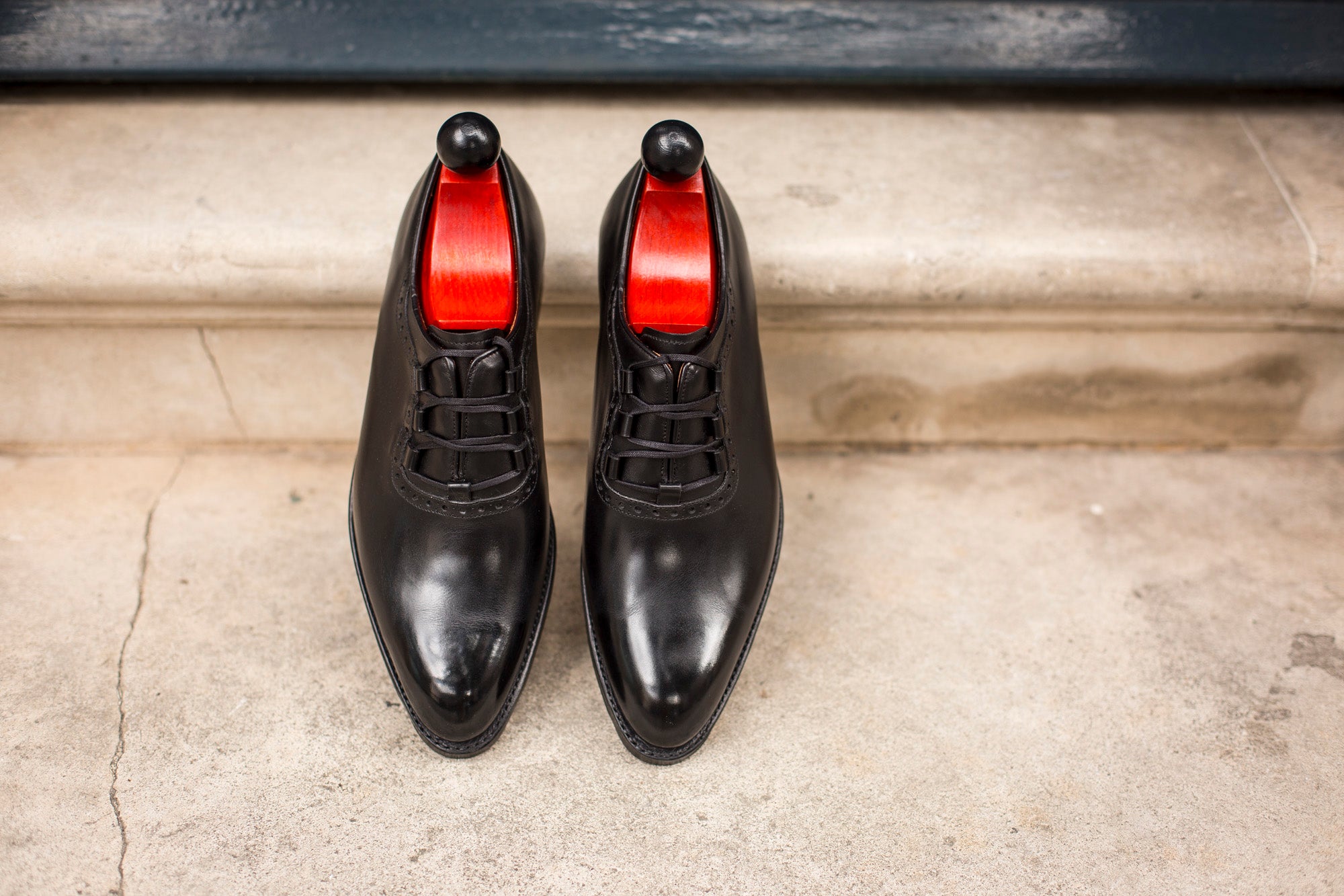 Everett - MTO - Black Calf - SEA Last - Double Leather Sole-Made To Order Plain Toe Ghillie Oxfords Brogue-J.FitzPatrick Footwear