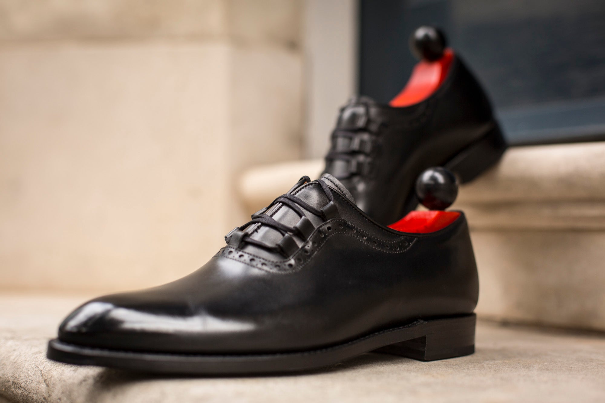 Everett - MTO - Black Calf - SEA Last - Double Leather Sole-Made To Order Plain Toe Ghillie Oxfords Brogue-J.FitzPatrick Footwear