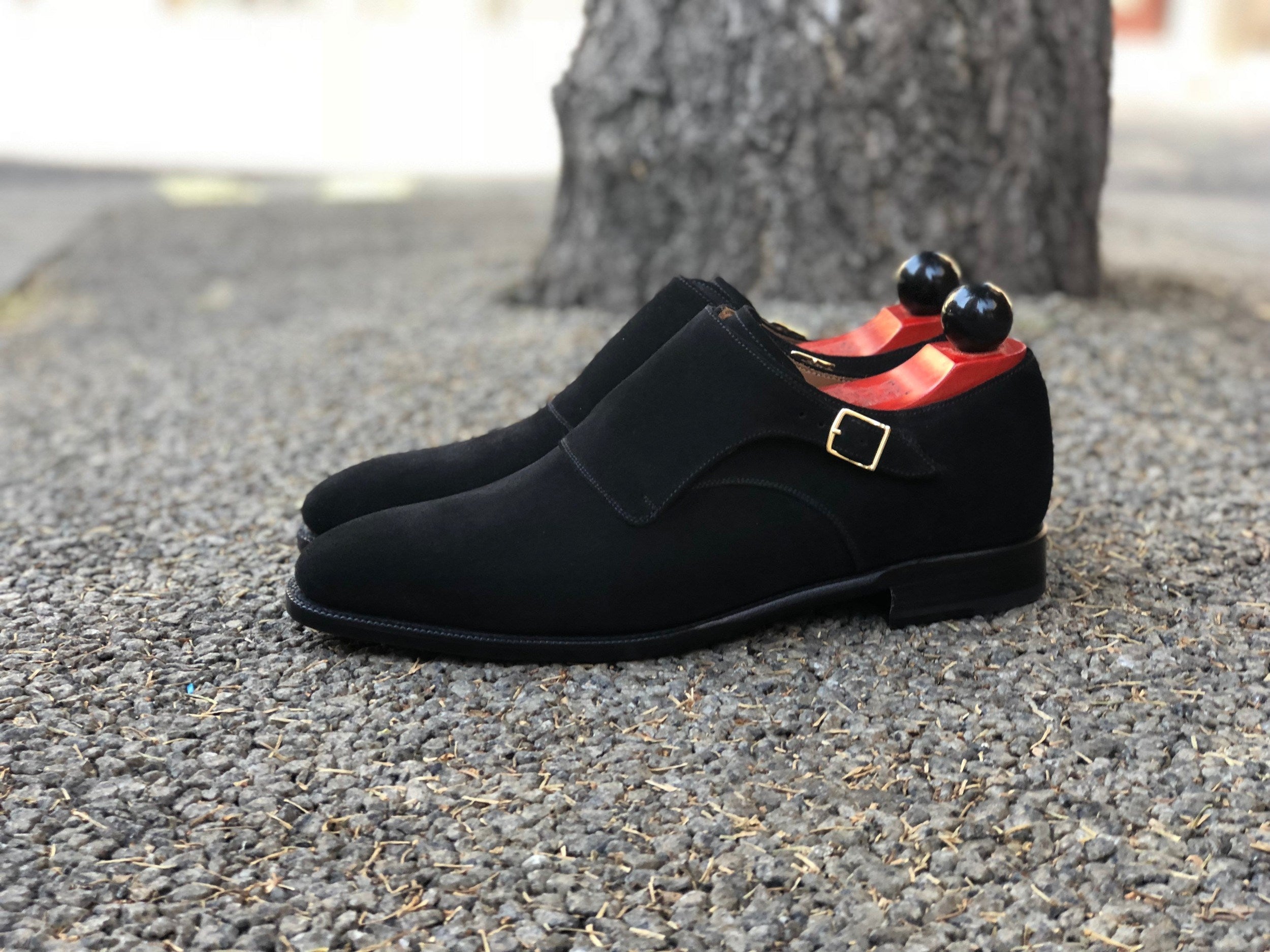 Factoria - MTO - Black Suede-Made To Order Double Monkstrap Plain Toe-J.FitzPatrick Footwear