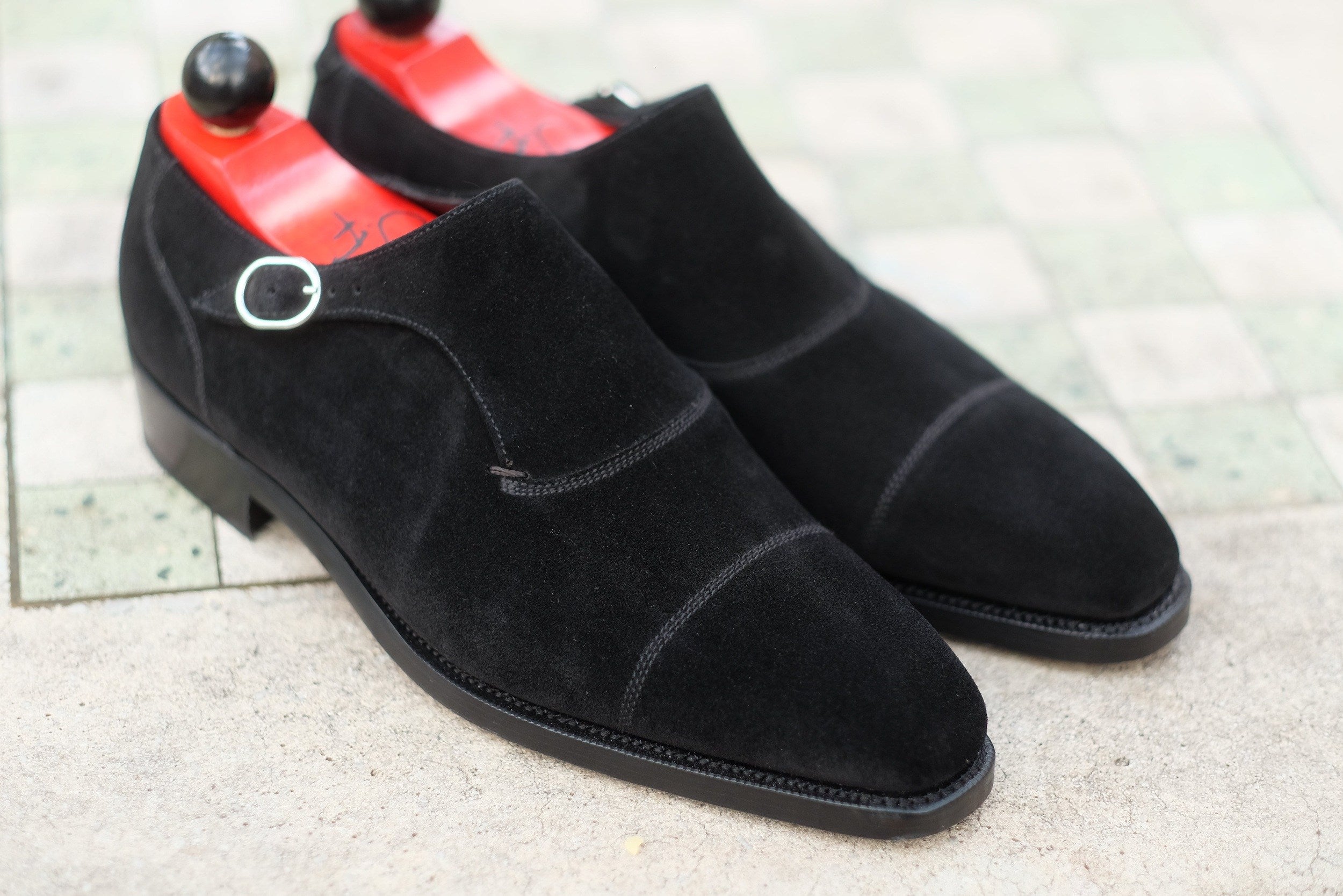 Fauntleroy - MTO - Black Suede-Made To Order Single Monkstrap Captoe Cap Toe-J.FitzPatrick Footwear