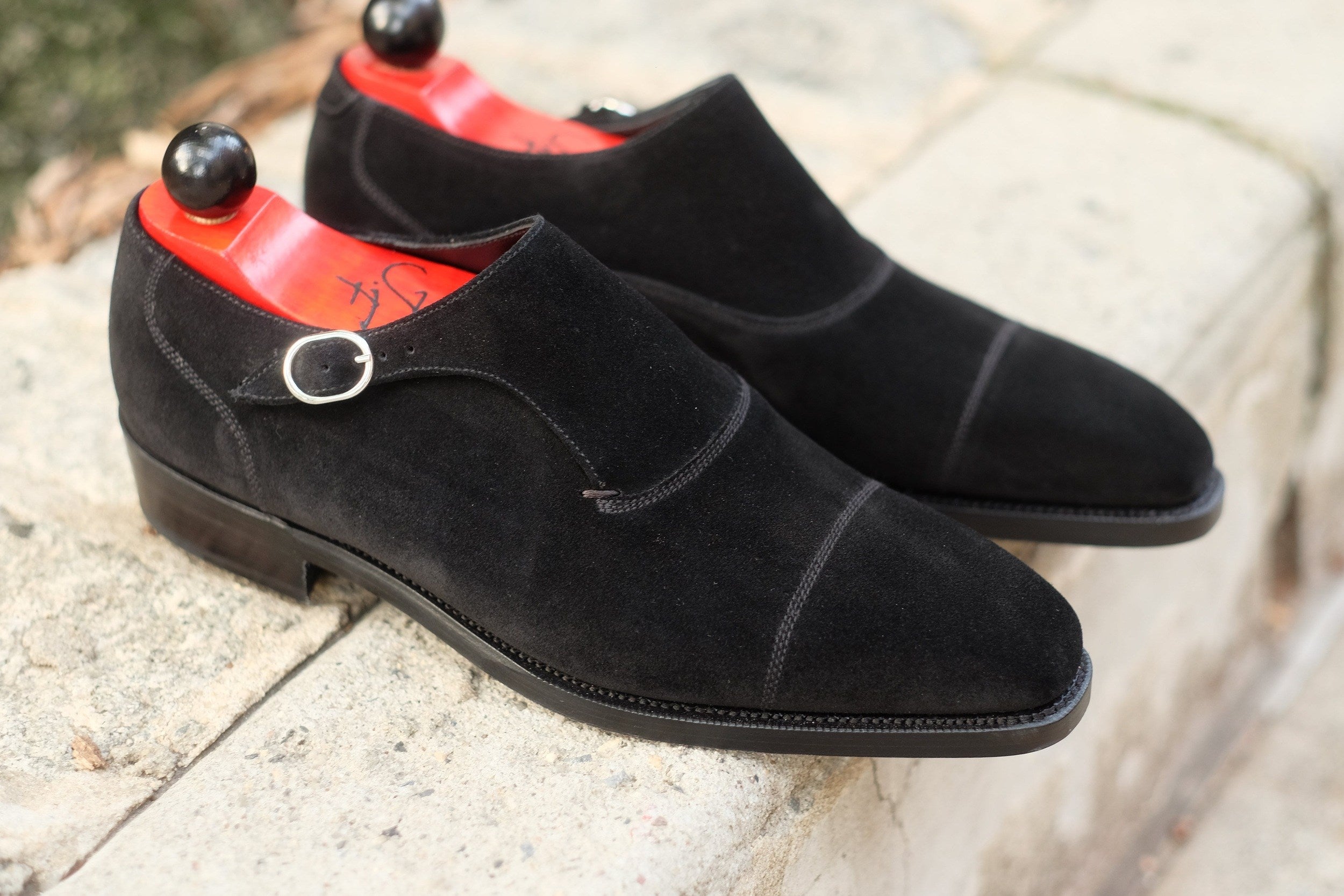 Fauntleroy - MTO - Black Suede-Made To Order Single Monkstrap Captoe Cap Toe-J.FitzPatrick Footwear