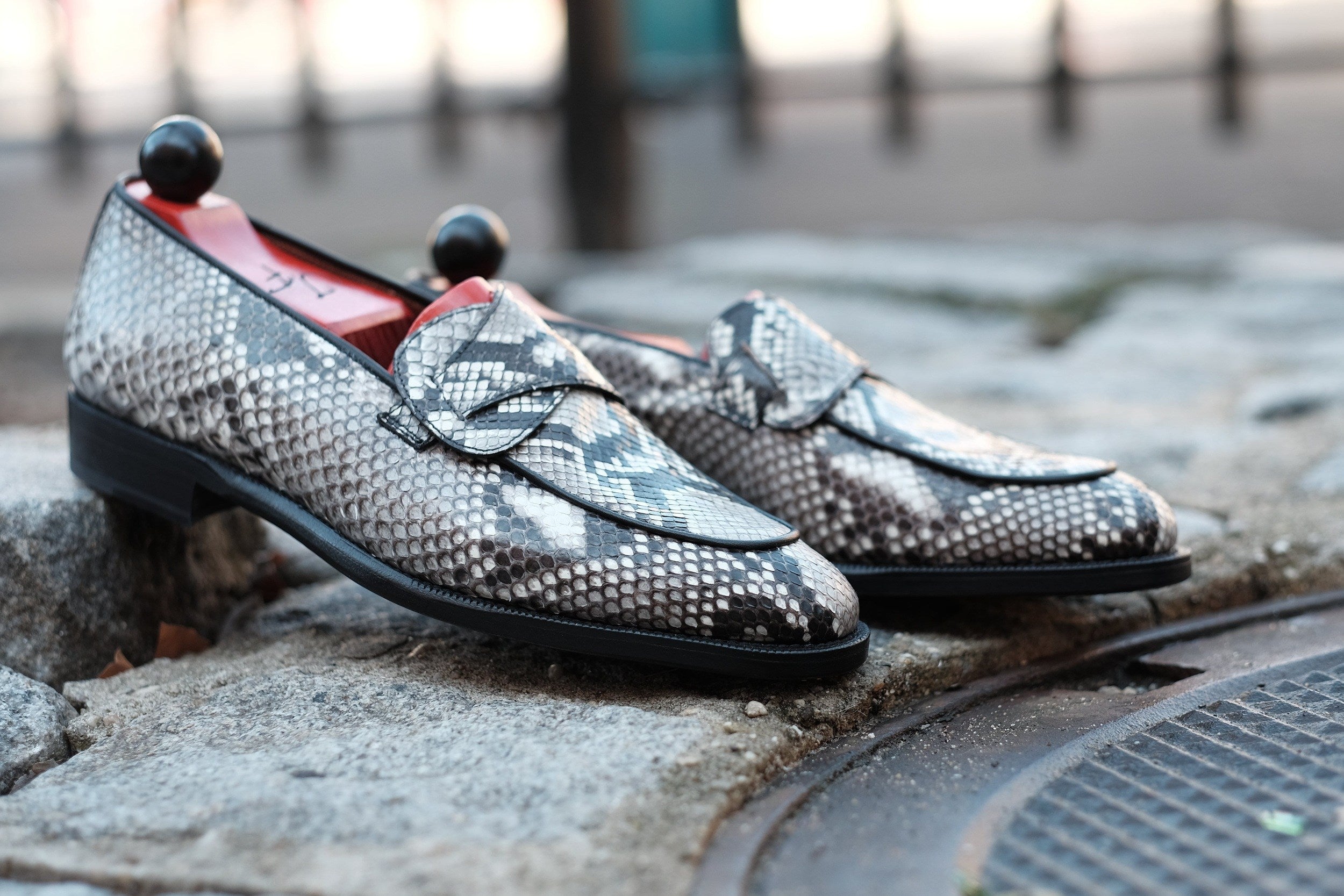 Francois - MTO - TMG Last - Genuine Python / Black Calf - Single Leather Sole-Made To Order Butterfly Loafer-J.FitzPatrick Footwear