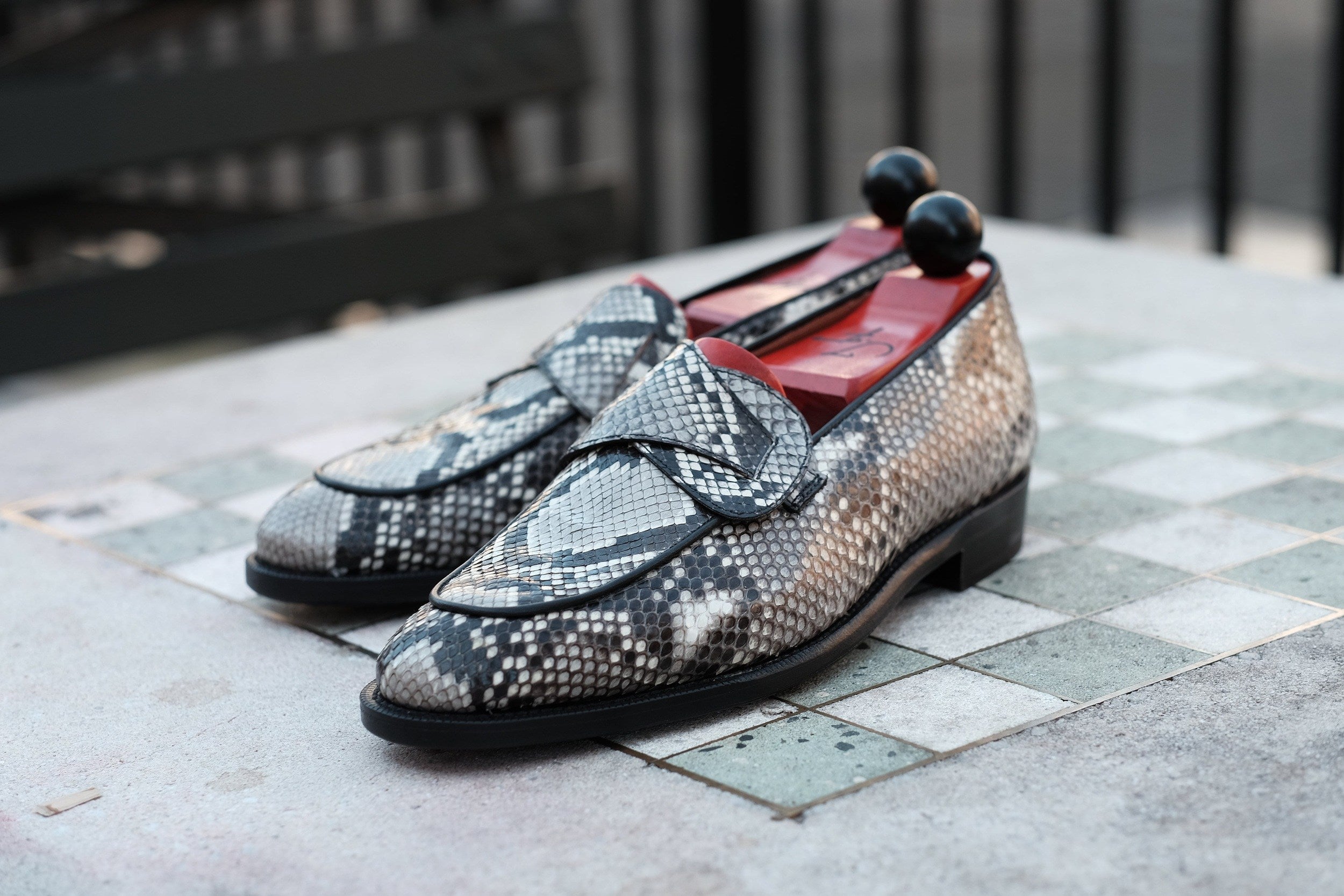 Francois - MTO - TMG Last - Genuine Python / Black Calf - Single Leather Sole-Made To Order Butterfly Loafer-J.FitzPatrick Footwear