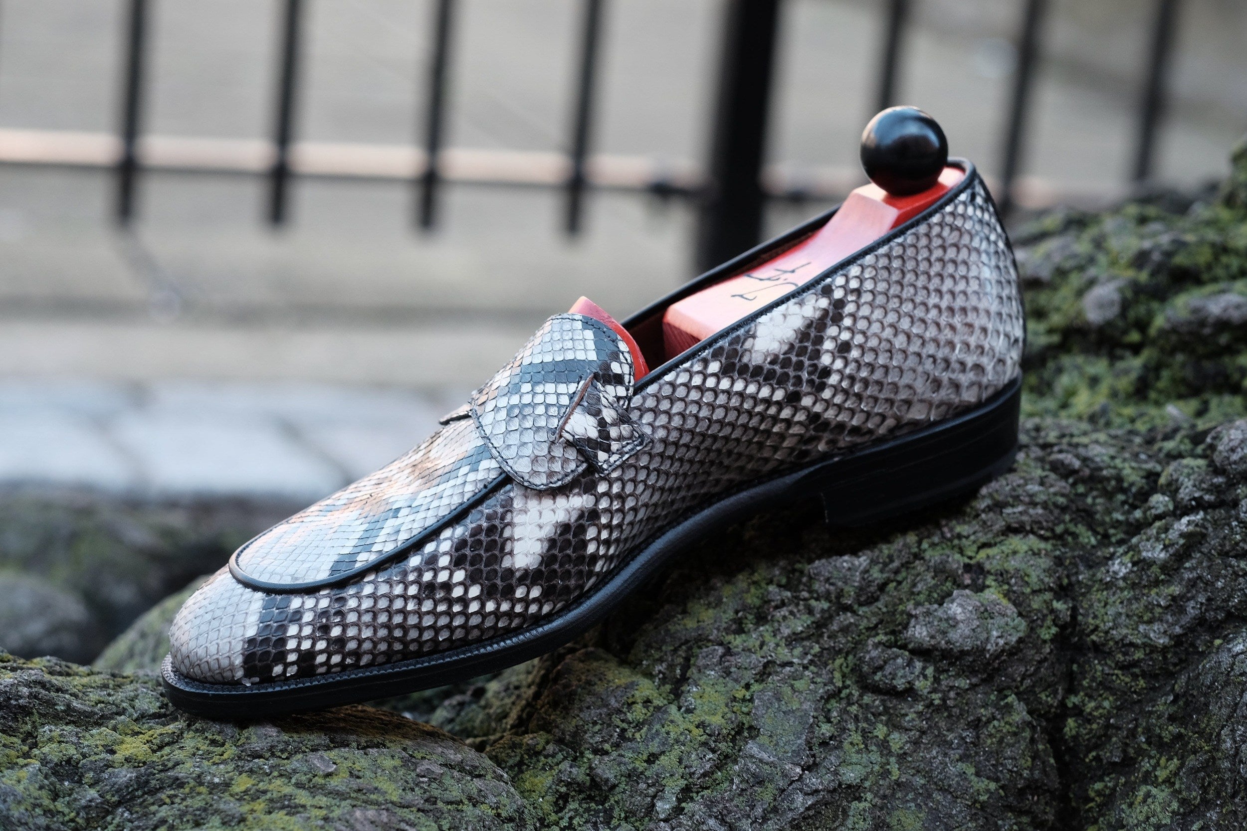 Francois - MTO - TMG Last - Genuine Python / Black Calf - Single Leather Sole-Made To Order Butterfly Loafer-J.FitzPatrick Footwear