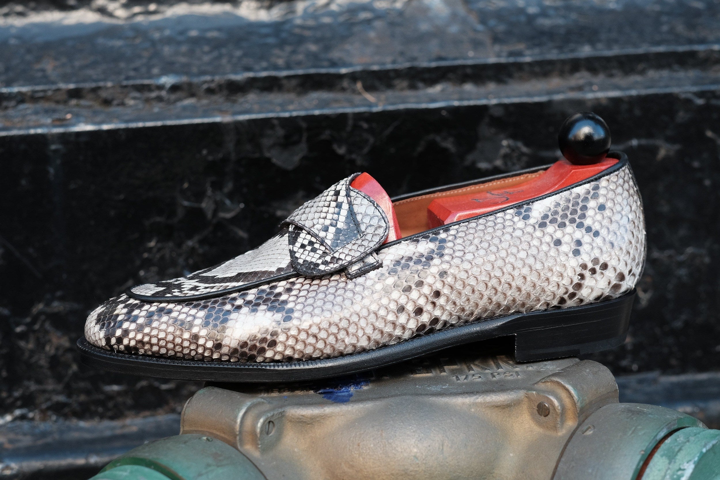 Francois - MTO - TMG Last - Genuine Python / Black Calf - Single Leather Sole-Made To Order Butterfly Loafer-J.FitzPatrick Footwear