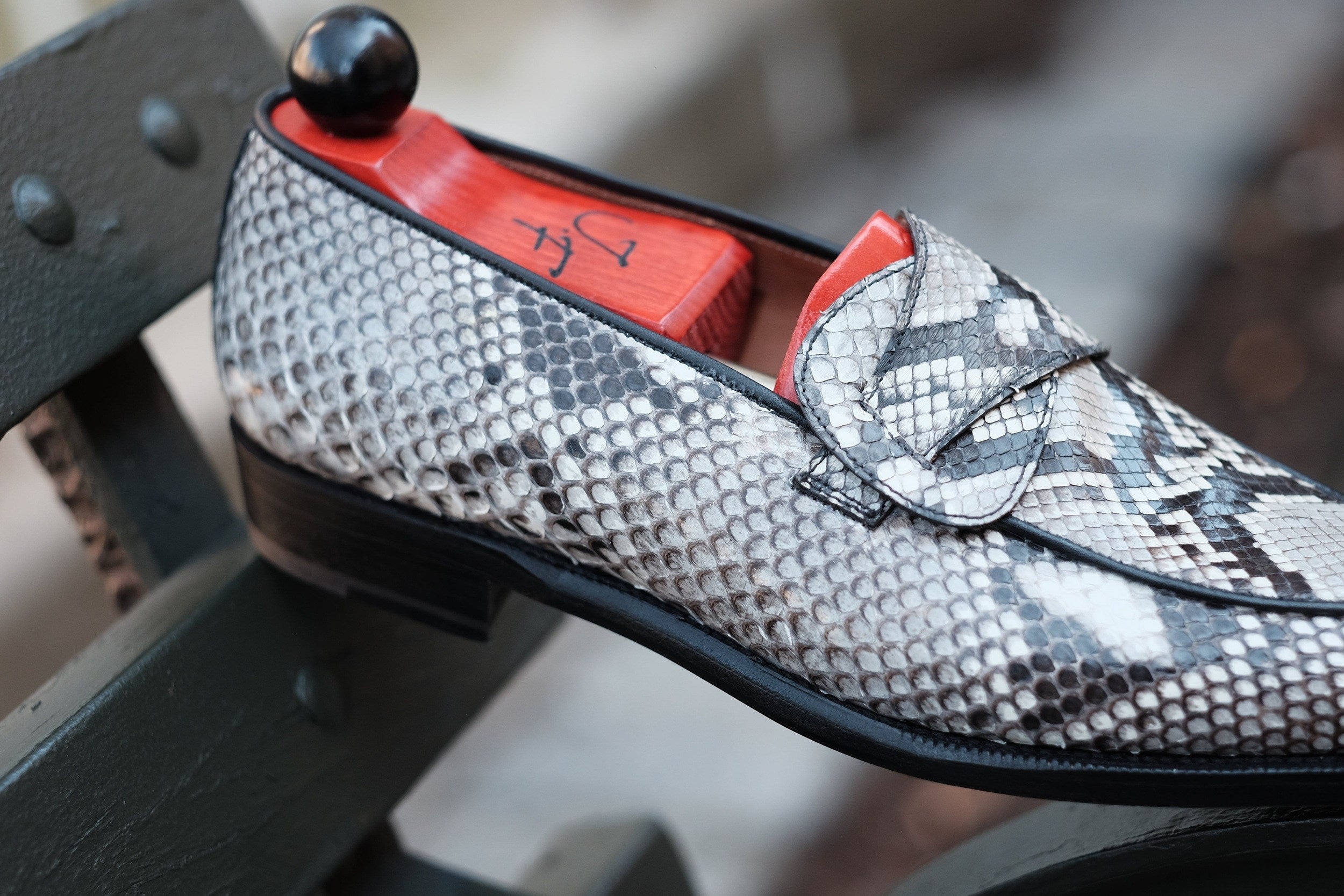 Francois - MTO - TMG Last - Genuine Python / Black Calf - Single Leather Sole-Made To Order Butterfly Loafer-J.FitzPatrick Footwear