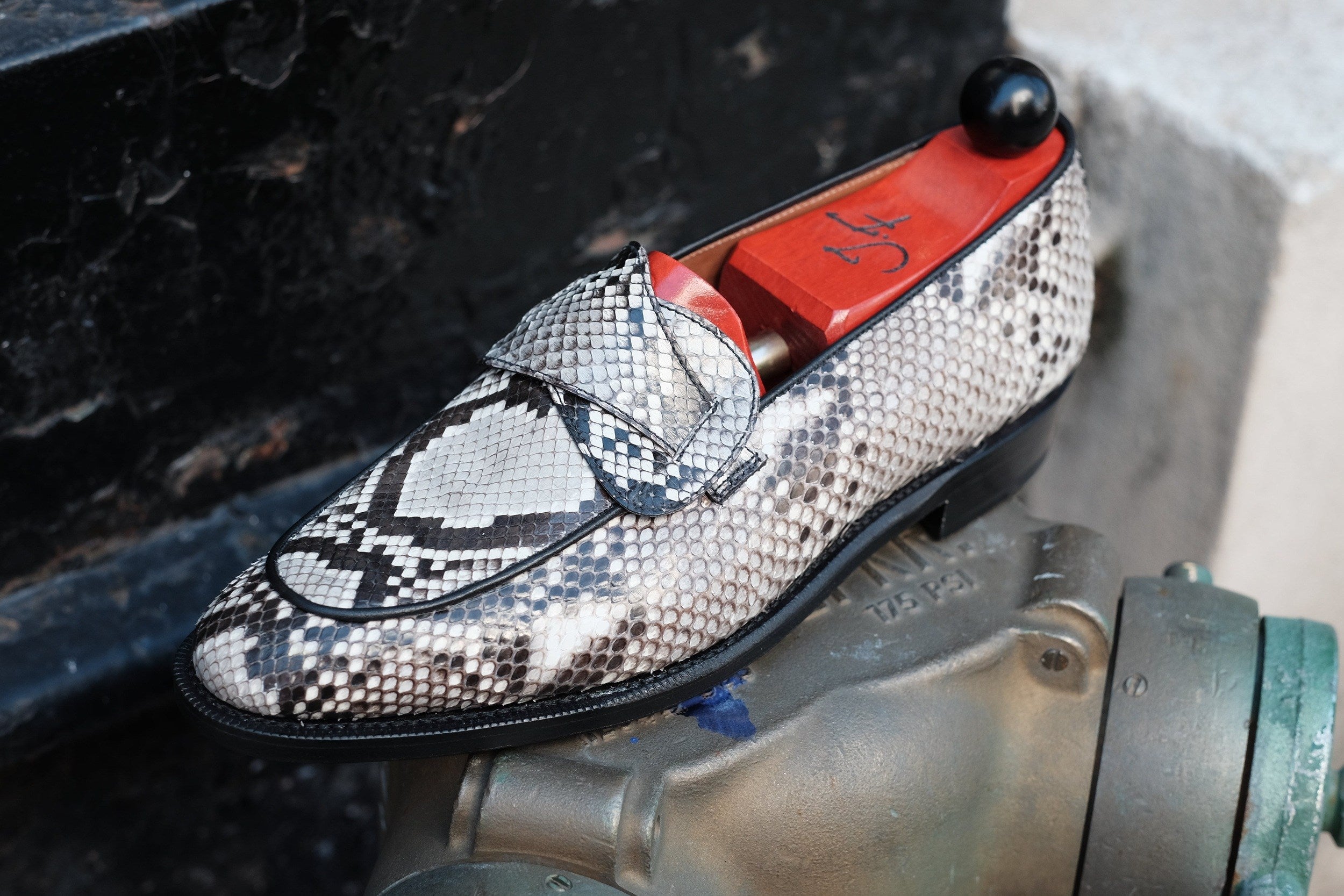 Francois - MTO - TMG Last - Genuine Python / Black Calf - Single Leather Sole-Made To Order Butterfly Loafer-J.FitzPatrick Footwear
