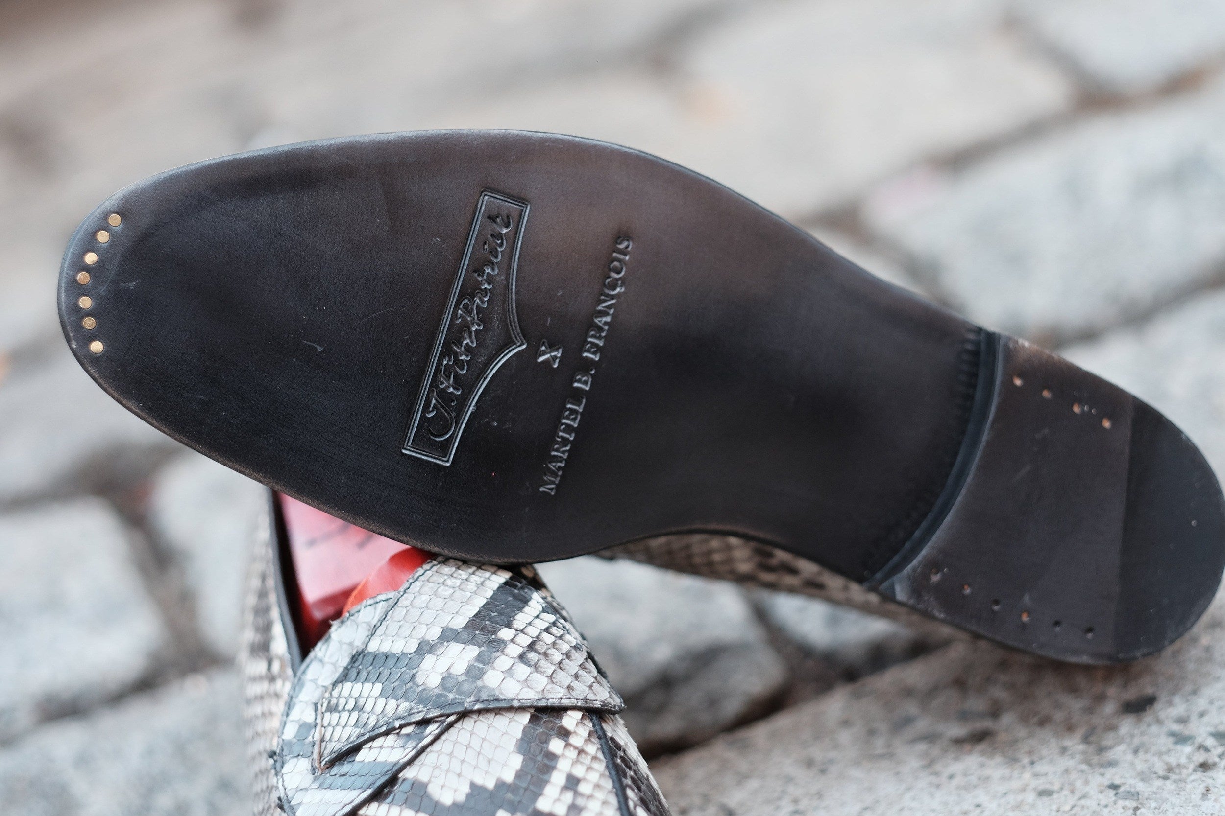 Francois - MTO - TMG Last - Genuine Python / Black Calf - Single Leather Sole-Made To Order Butterfly Loafer-J.FitzPatrick Footwear
