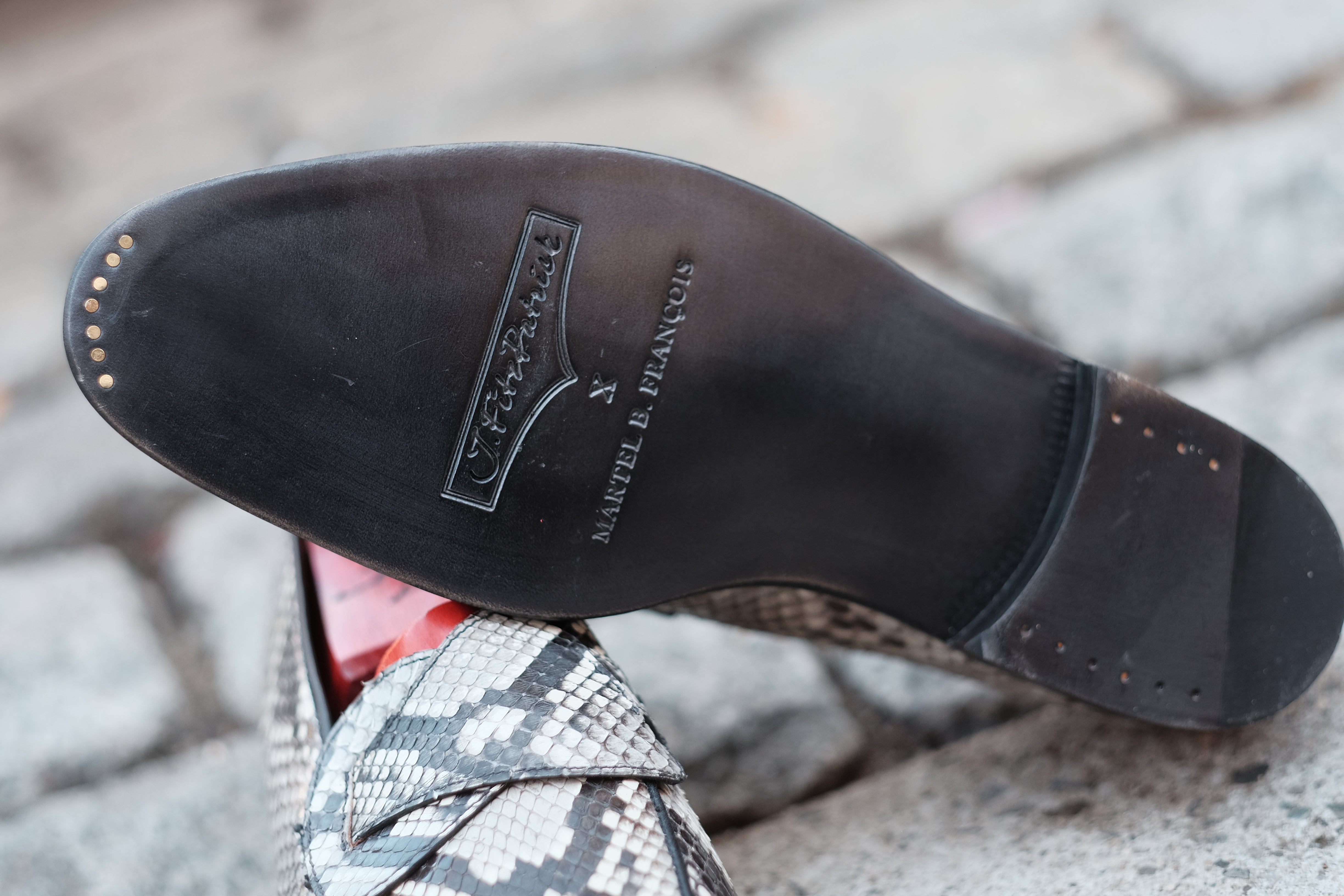 Francois - MTO - TMG Last - Genuine Python / Black Calf - Single Leather Sole-Made To Order Butterfly Loafer-J.FitzPatrick Footwear