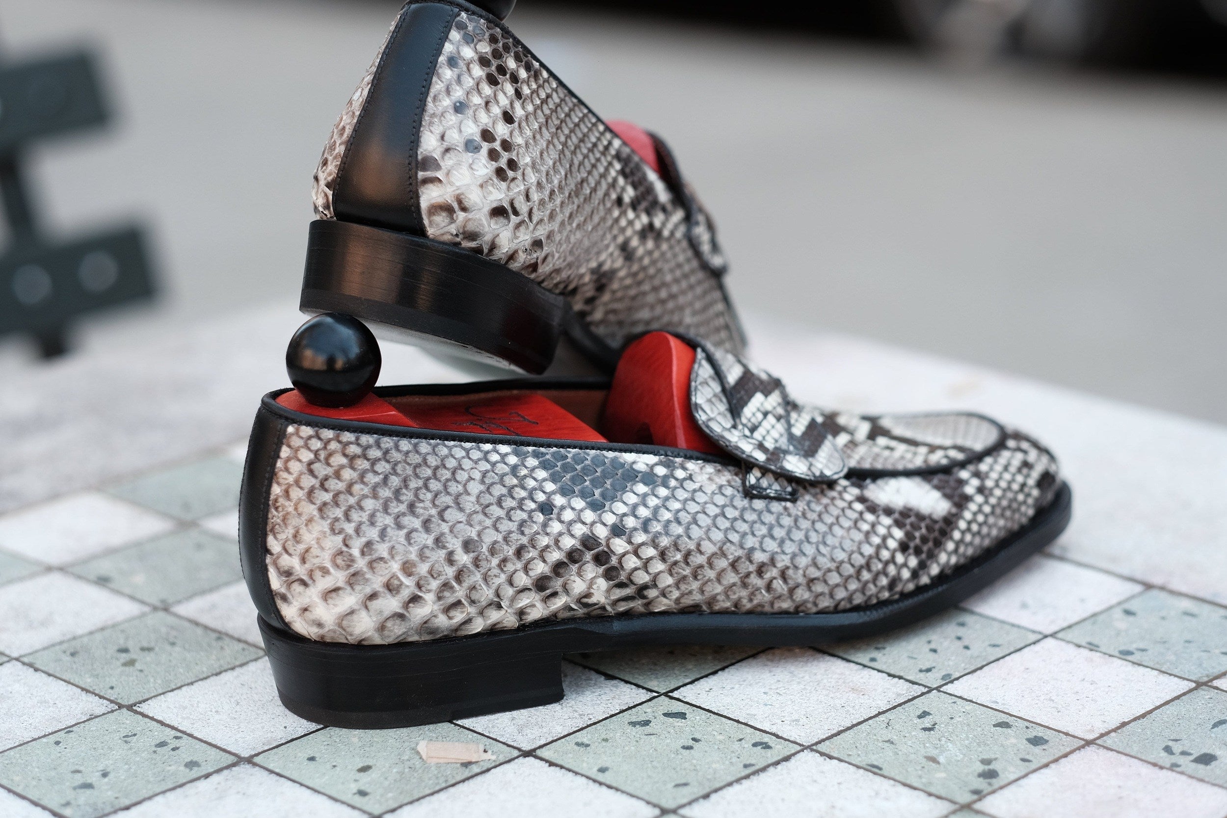 Francois - MTO - TMG Last - Genuine Python / Black Calf - Single Leather Sole-Made To Order Butterfly Loafer-J.FitzPatrick Footwear