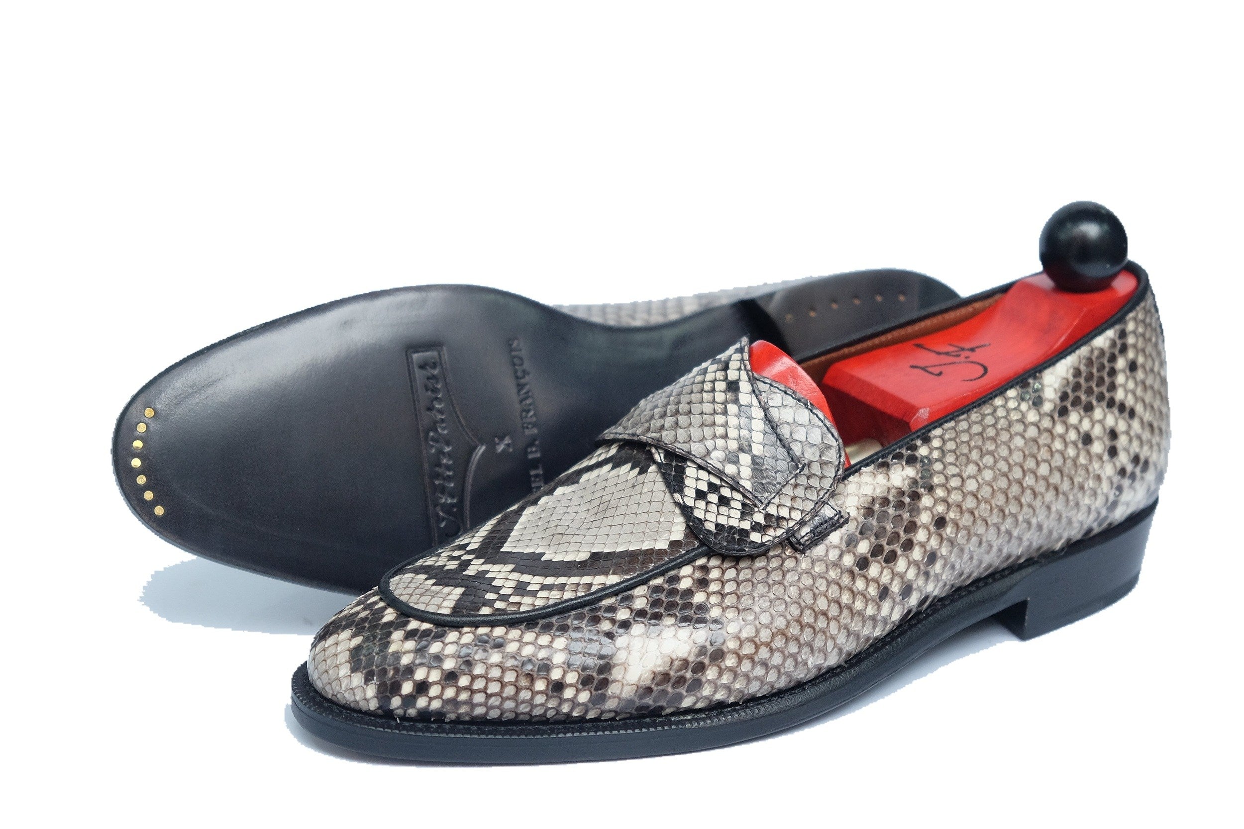 Francois - MTO - TMG Last - Genuine Python / Black Calf - Single Leather Sole-Made To Order Butterfly Loafer-J.FitzPatrick Footwear