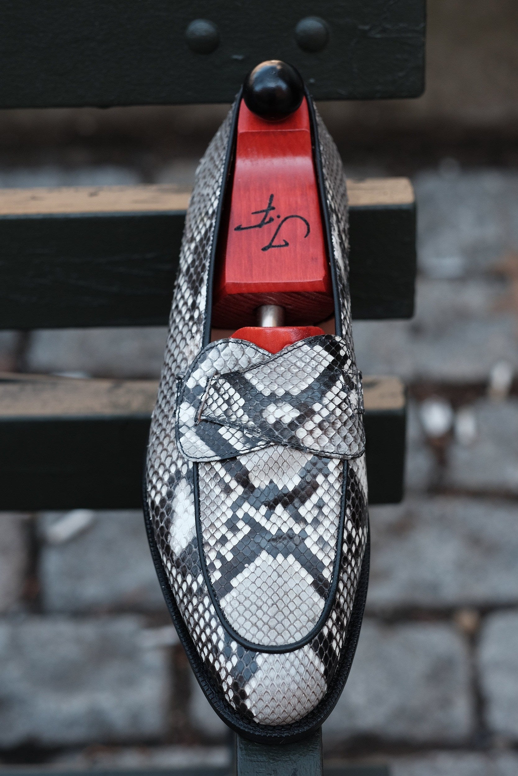 Francois - MTO - TMG Last - Genuine Python / Black Calf - Single Leather Sole-Made To Order Butterfly Loafer-J.FitzPatrick Footwear