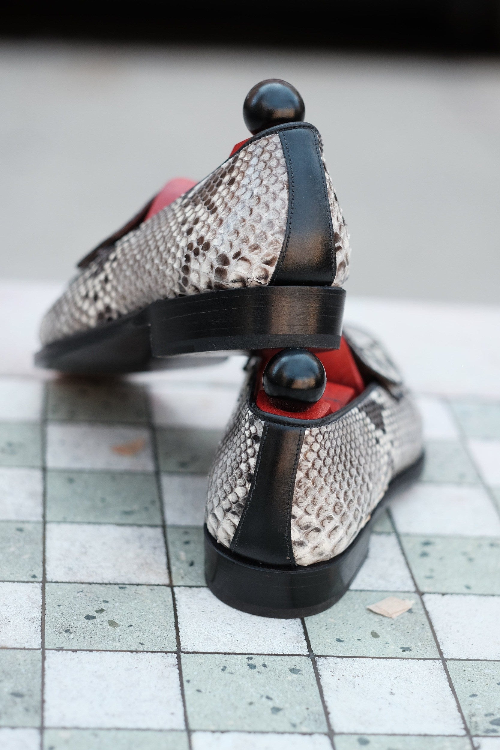 Francois - MTO - TMG Last - Genuine Python / Black Calf - Single Leather Sole-Made To Order Butterfly Loafer-J.FitzPatrick Footwear