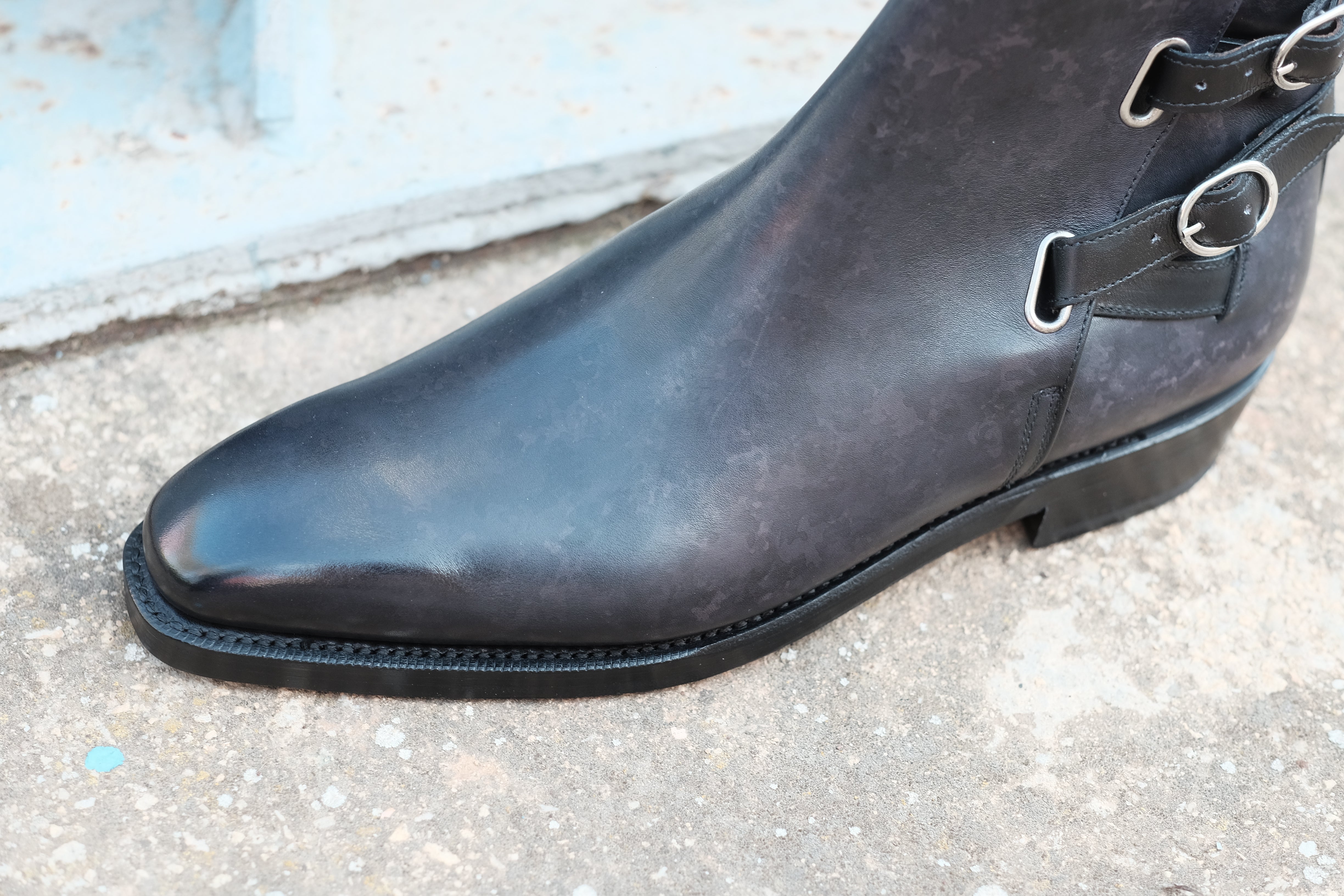 Genesee - MTO - Black Marble Patina - MGF Last - Double Leather Sole-Made To Order Jodhpur Boots-J.FitzPatrick Footwear