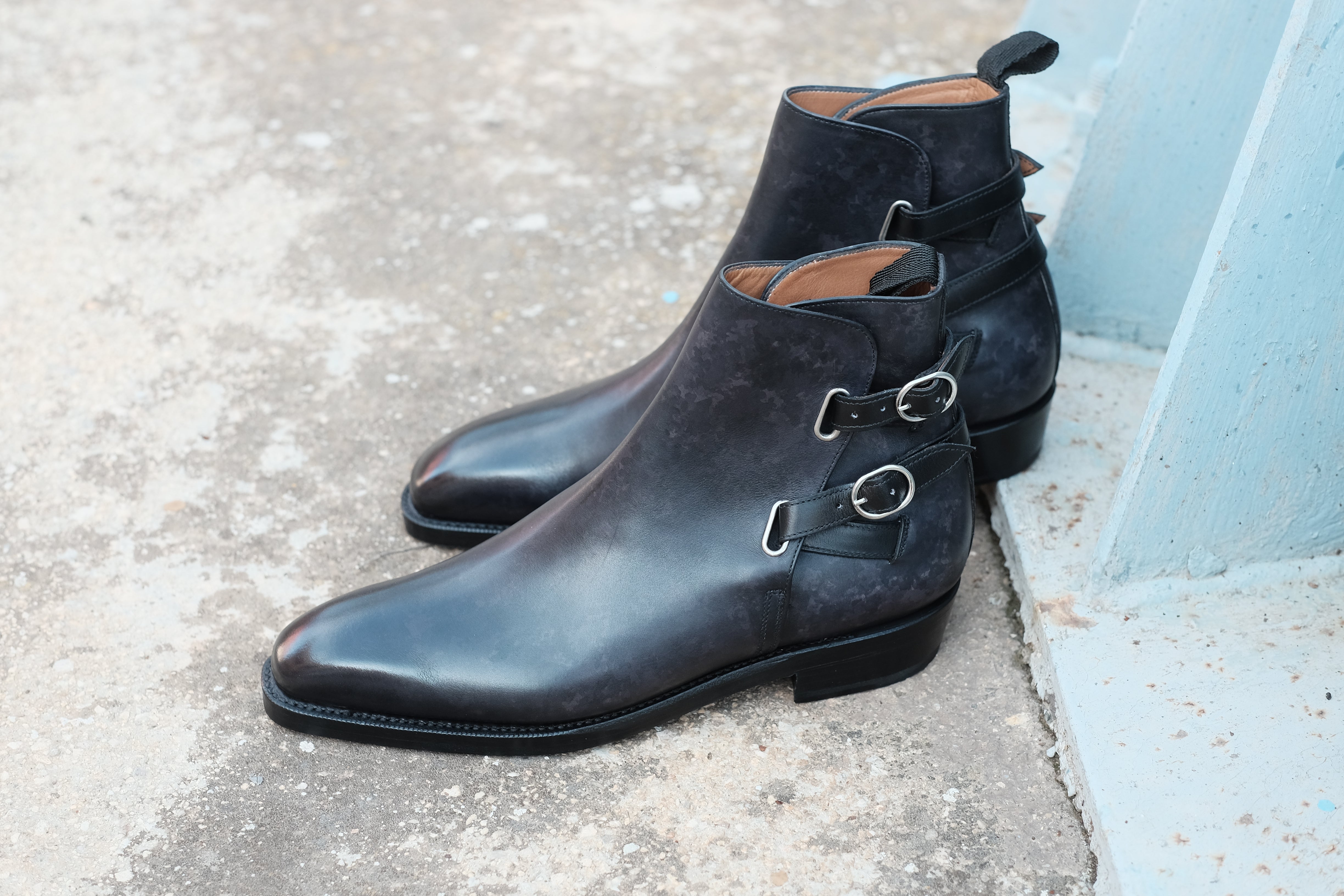 Genesee - MTO - Black Marble Patina - MGF Last - Double Leather Sole-Made To Order Jodhpur Boots-J.FitzPatrick Footwear