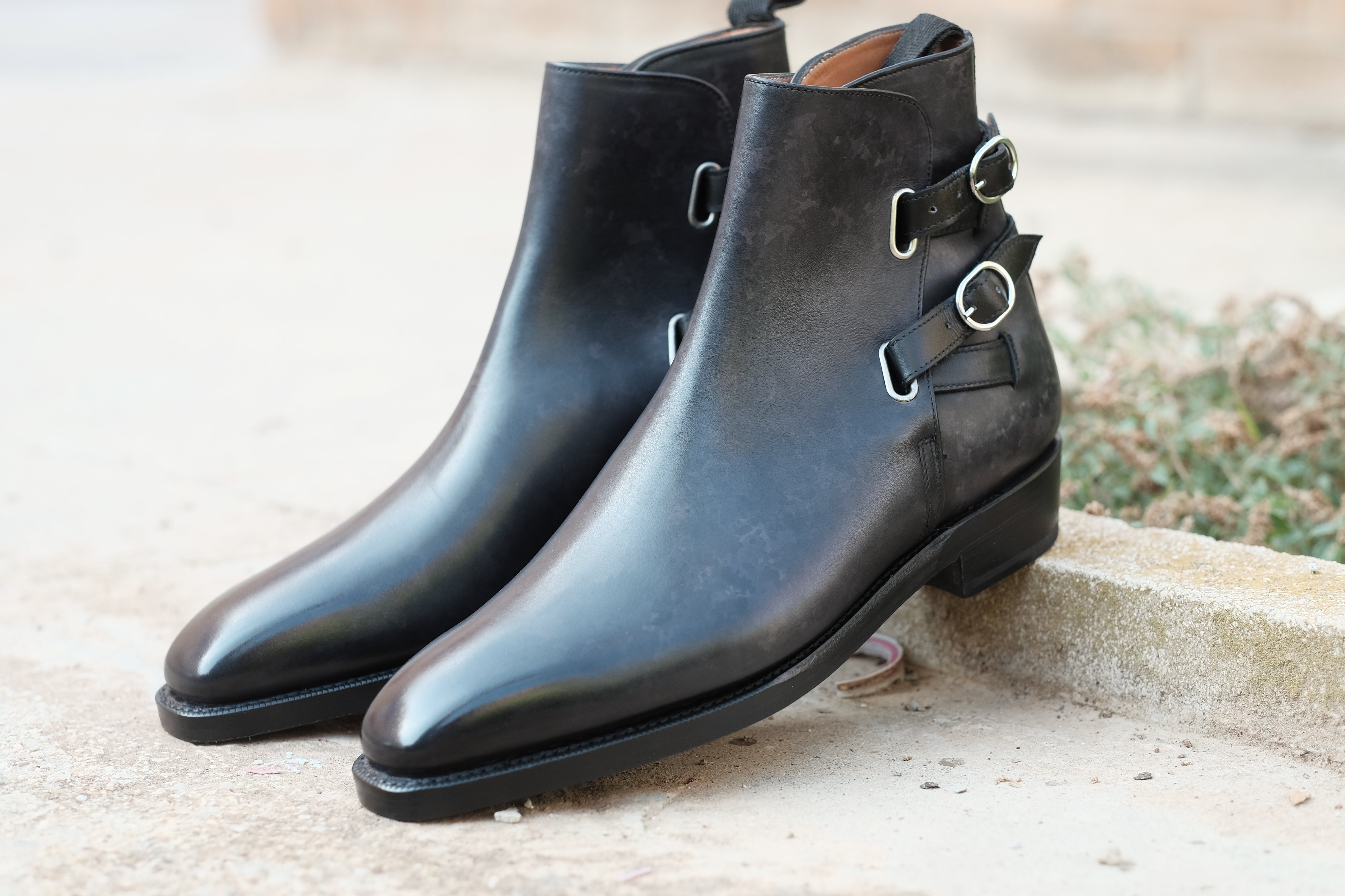 Genesee - MTO - Black Marble Patina - MGF Last - Double Leather Sole-Made To Order Jodhpur Boots-J.FitzPatrick Footwear