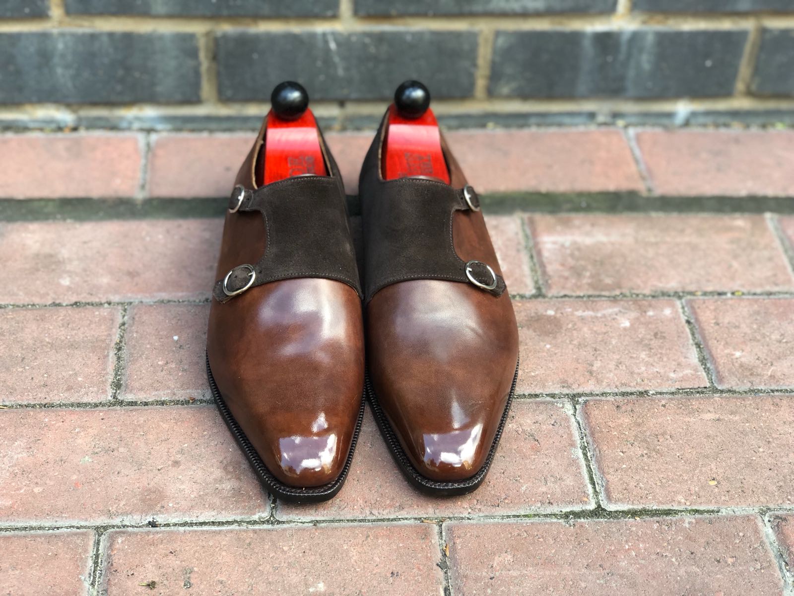 Gilmore - MTO - Copper Museum Calf / Bitter Chocolate Suede-Made To Order Double Monkstrap Plain Toe-J.FitzPatrick Footwear