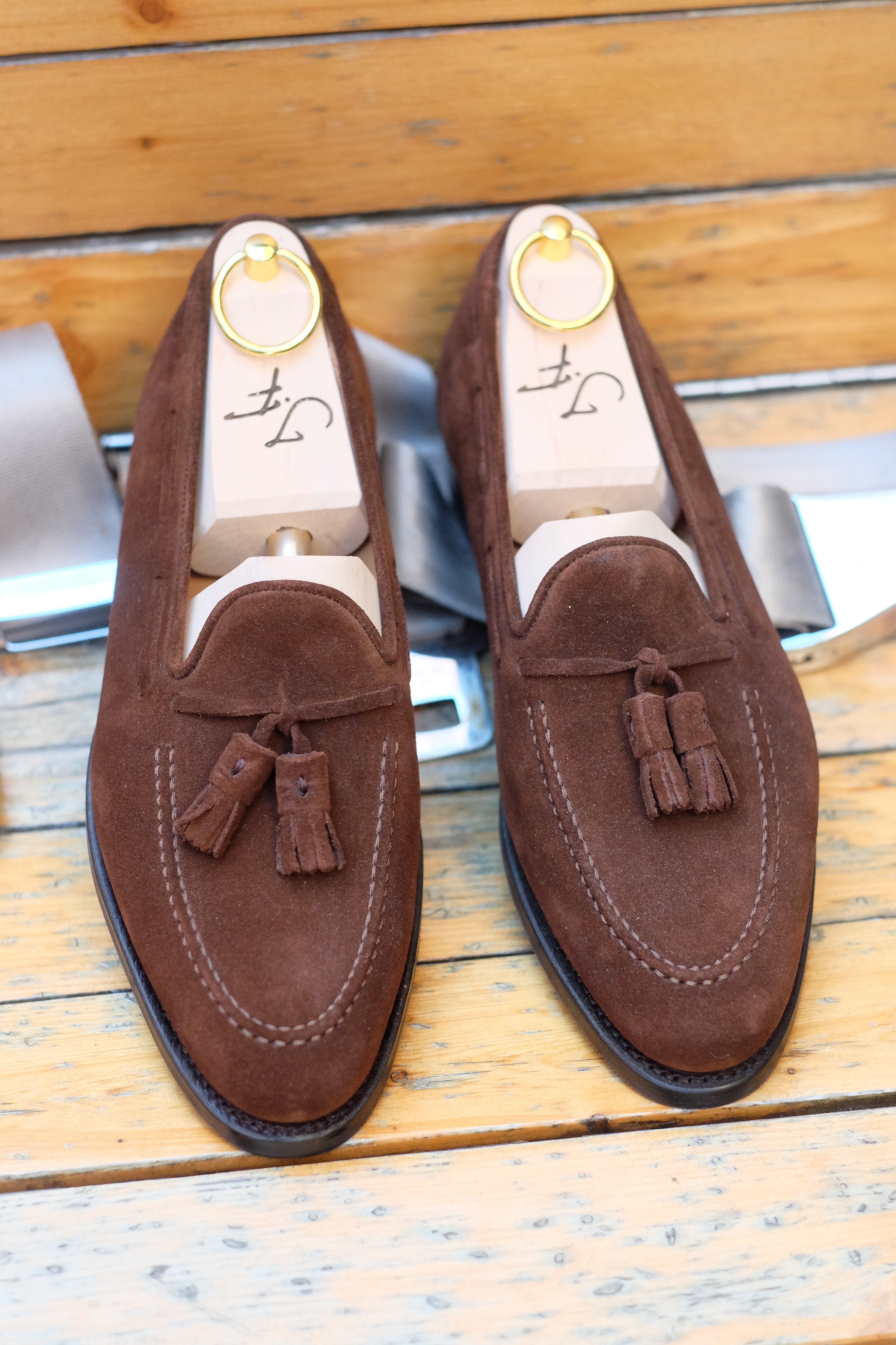 Haller - Tobacco Suede-Tassel Loafers-J.FitzPatrick Footwear