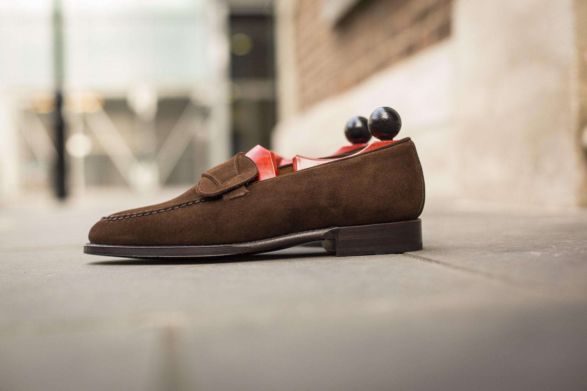 Hawthorne - MTO - Dark Brown Suede - TMG Last - Single Leather Sole-Made To Order Butterfly Loafer Hand Stitched-J.FitzPatrick Footwear