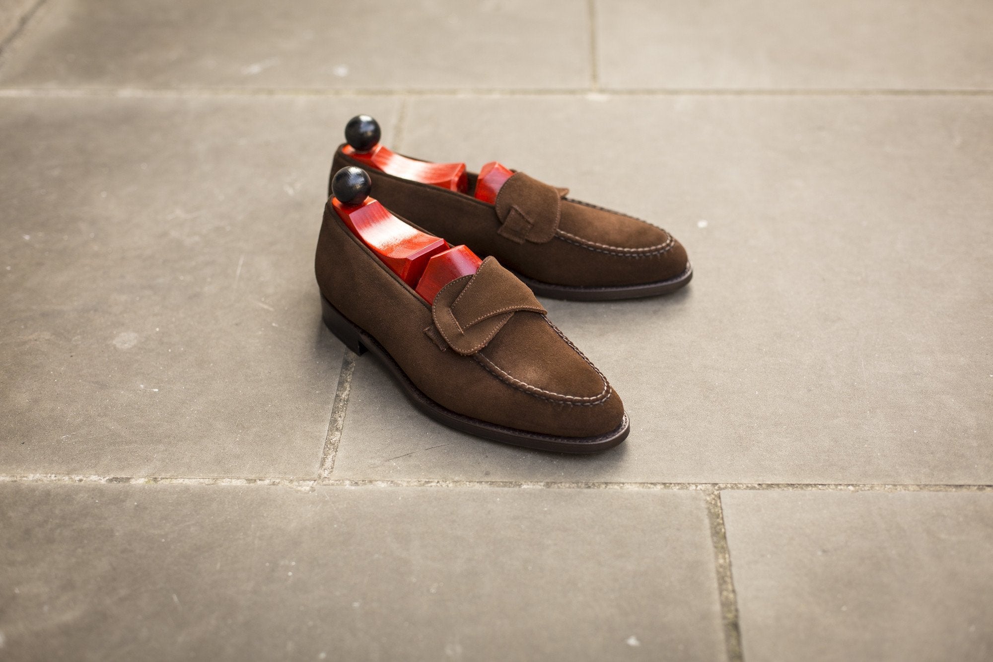 Hawthorne - MTO - Dark Brown Suede - TMG Last - Single Leather Sole-Made To Order Butterfly Loafer Hand Stitched-J.FitzPatrick Footwear