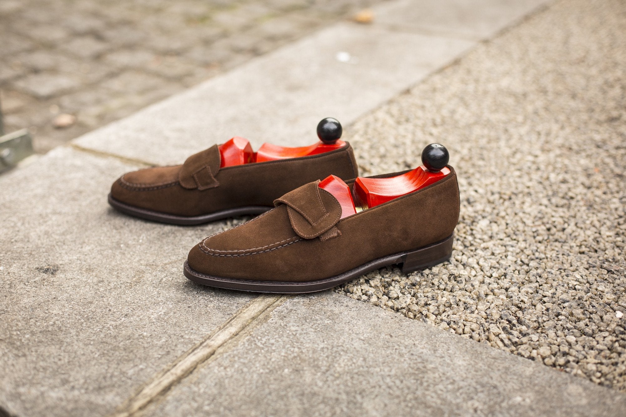 Hawthorne - MTO - Dark Brown Suede - TMG Last - Single Leather Sole-Made To Order Butterfly Loafer Hand Stitched-J.FitzPatrick Footwear