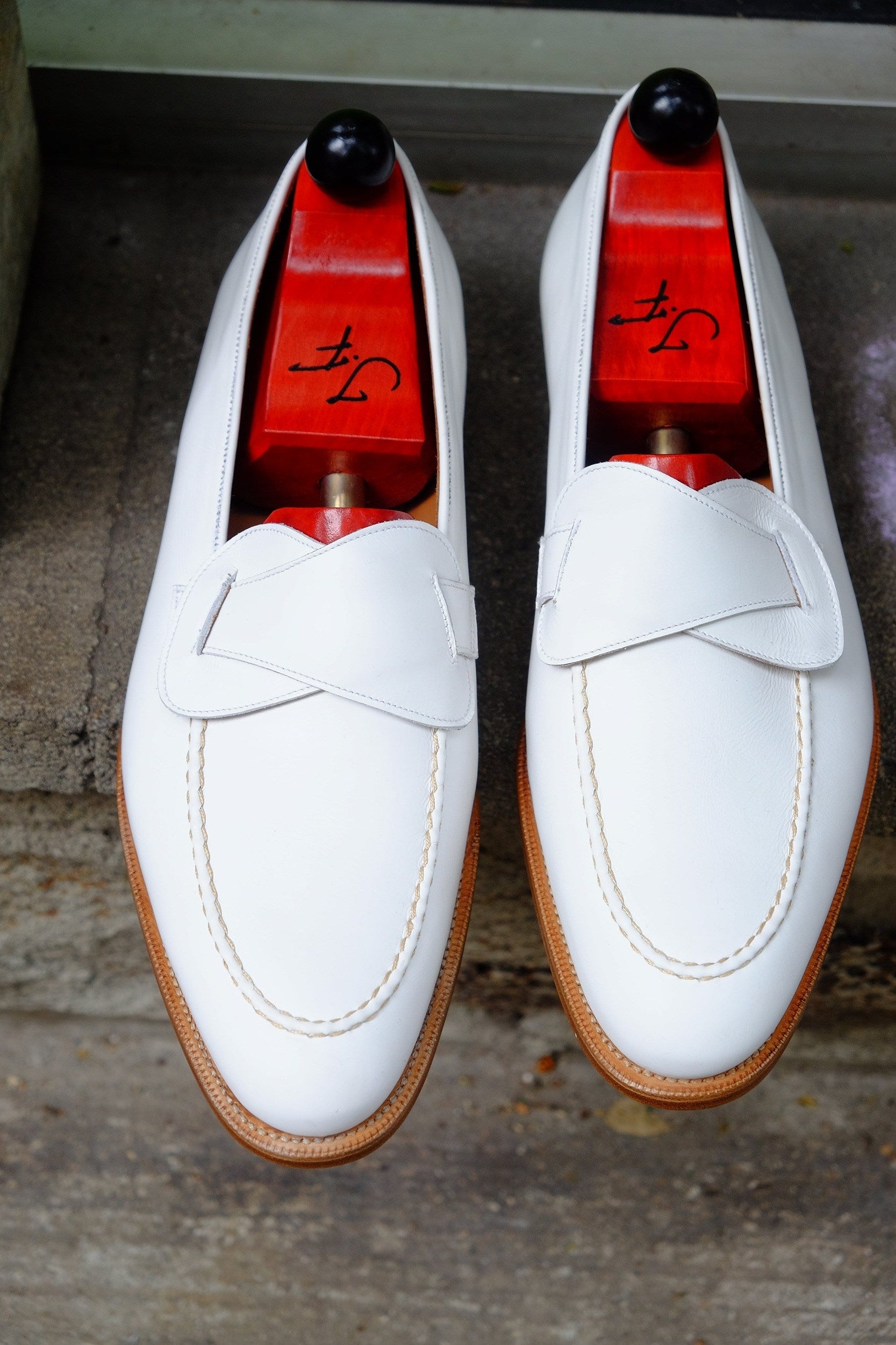 Hawthorne - MTO - White Calf - TMG Last - Single Leather Sole-Made To Order Butterfly Loafer Hand Stitched-J.FitzPatrick Footwear