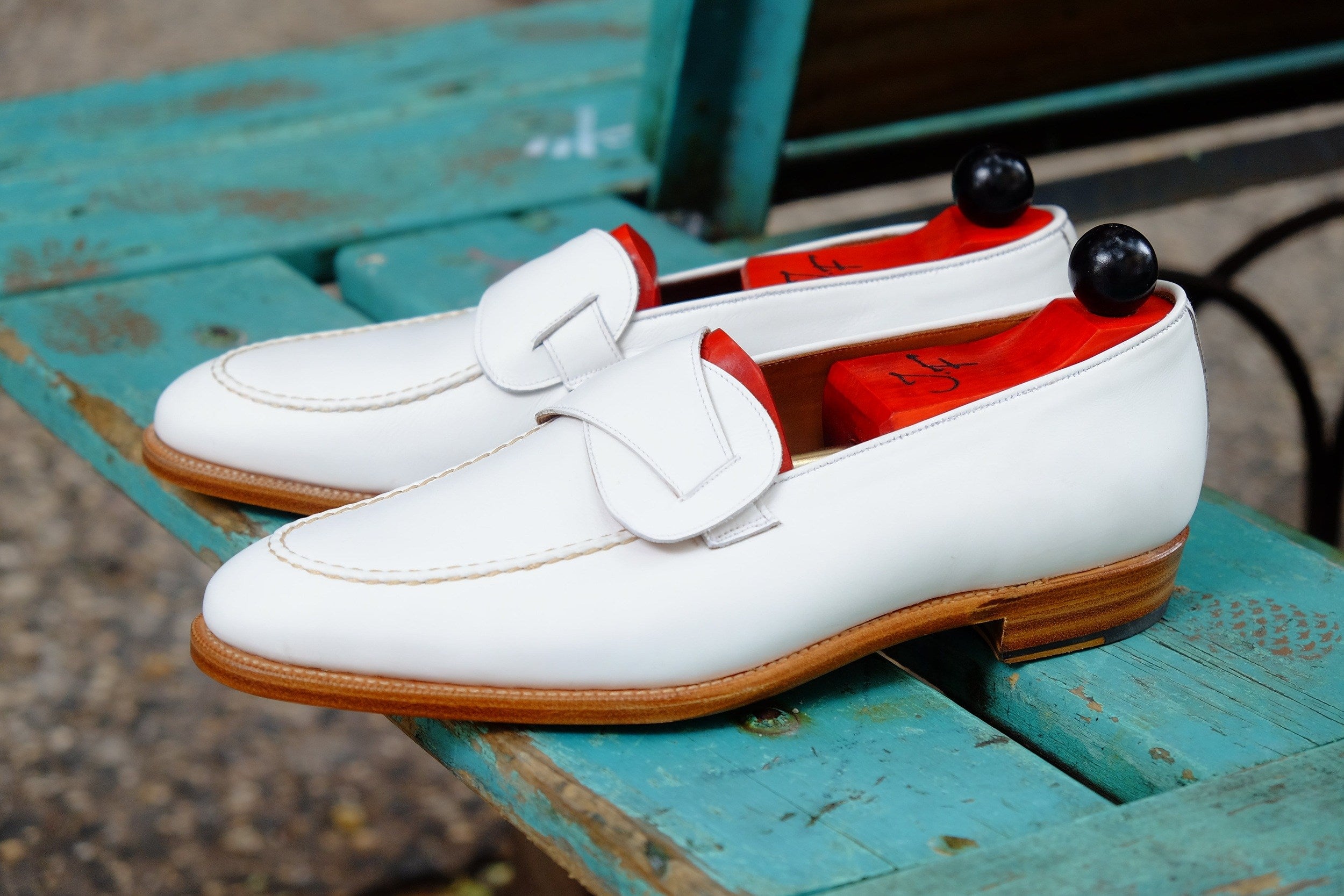 Hawthorne - MTO - White Calf - TMG Last - Single Leather Sole-Made To Order Butterfly Loafer Hand Stitched-J.FitzPatrick Footwear